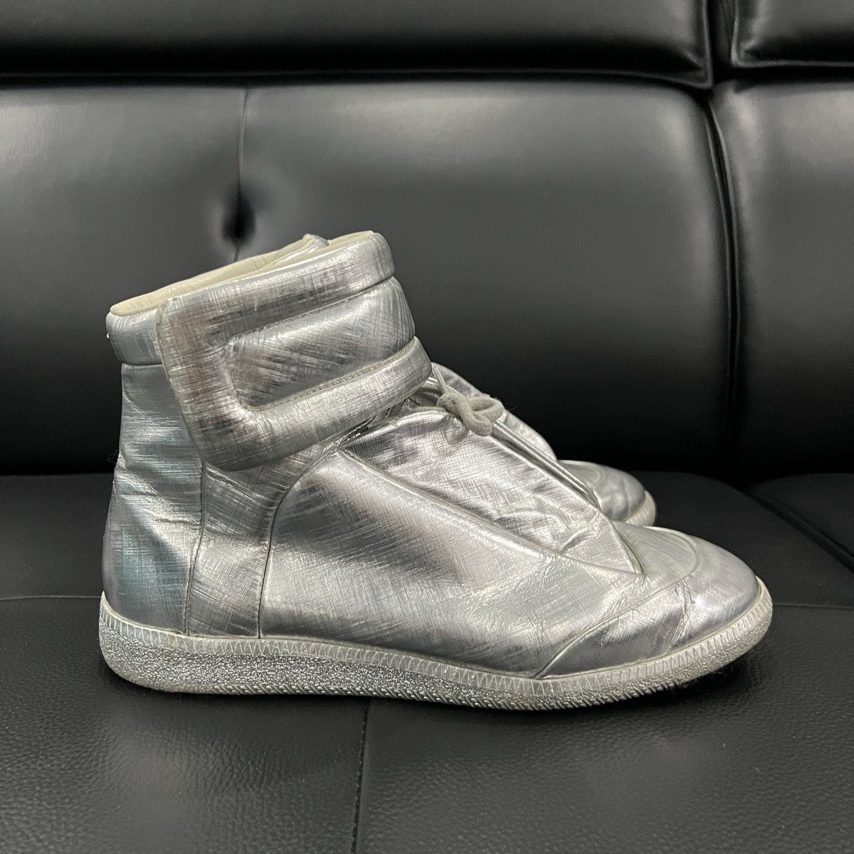 Maison Margiela Maison Margiela “Future” Liquid Silver High-Top Sneakers Size US 7 / EU 40 - 5 Thumbnail