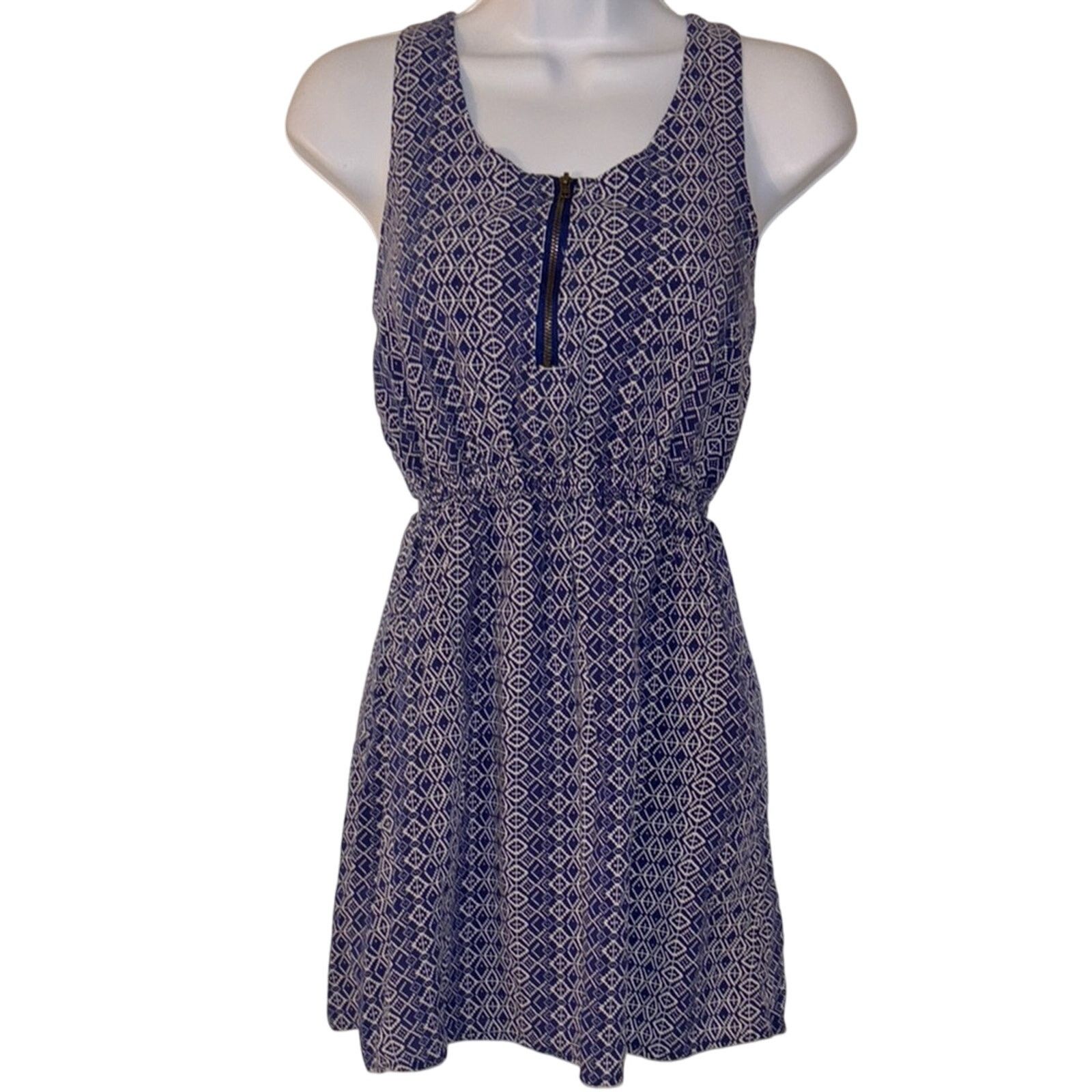 The Unbranded Brand XXI Sleeveless Blue Patterned Dress - Small Size S / US 4 / IT 40 - 1 Thumbnail