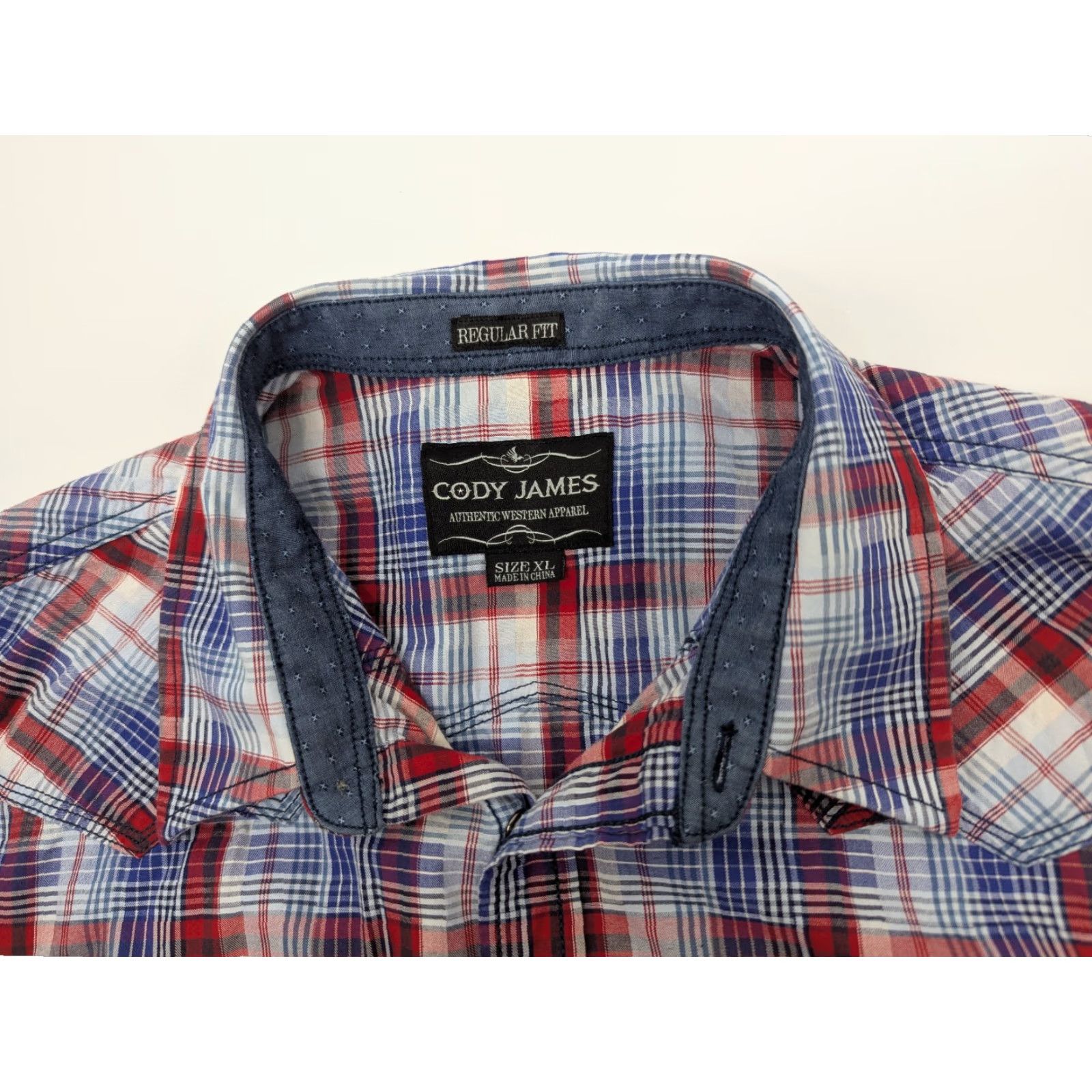 Cody James Cody James Pearl Snap Shirt Sawtooth Pocket Mens XL Blue Red Plaid Western Rodeo Shirt Size US XL / EU 56 / 4 - 6 Thumbnail