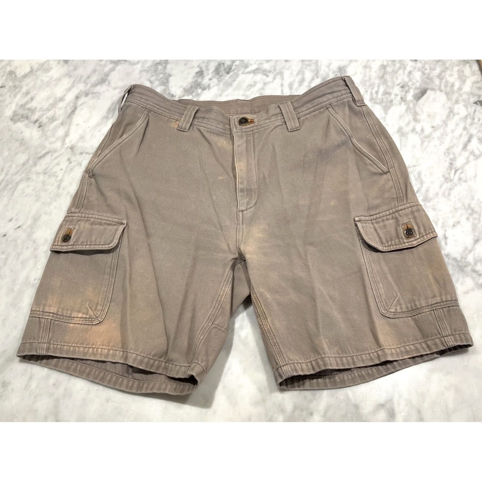 Vintage Schnee’s Cargo Shorts Men’s 36 Reinforced Cotton Leather Trim Style SN108063 Brown Canvas Cargo Pocket Flat Front 8 in Inseam Men Regular Cotton Size US 36 / EU 52 - 2 Thumbnail