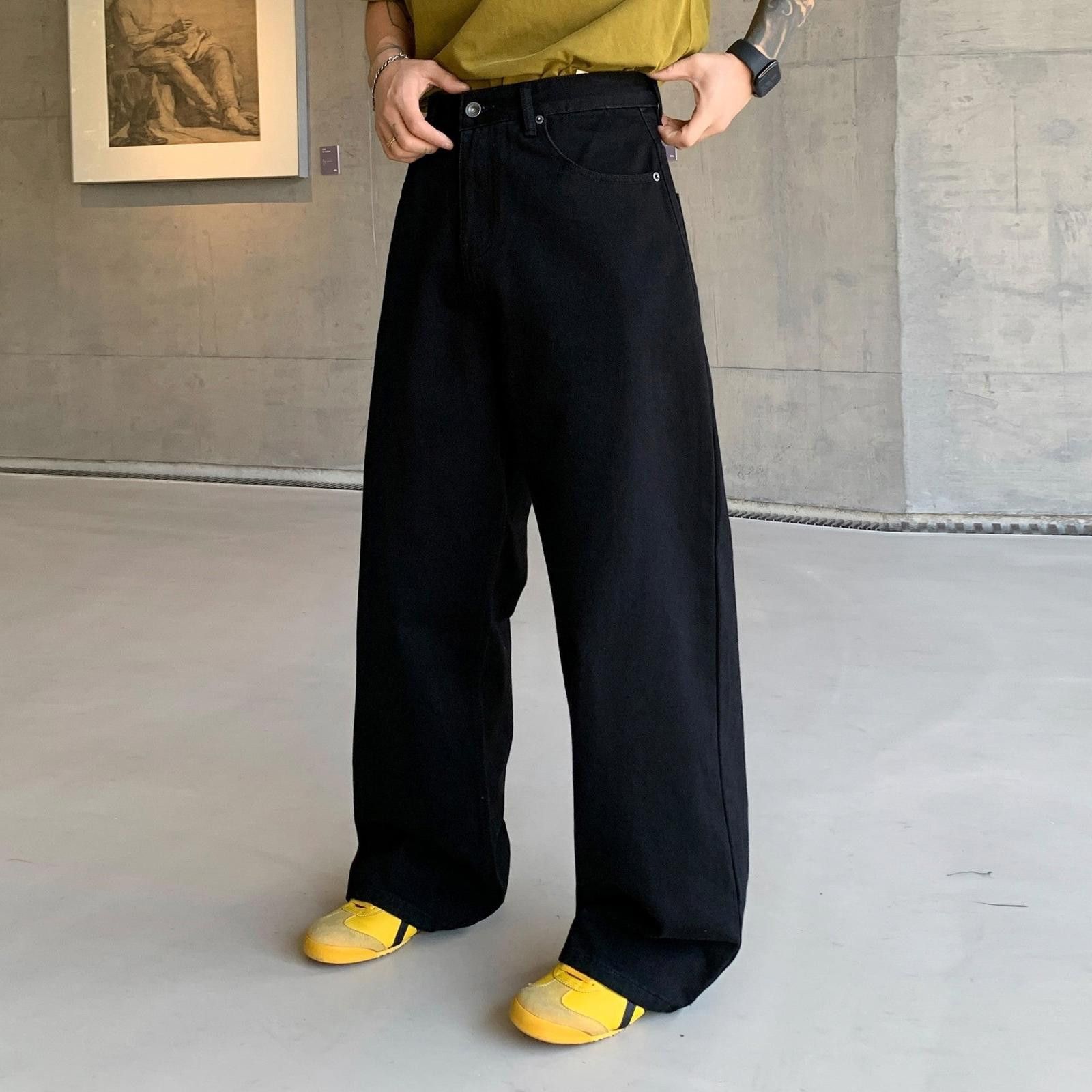 Vintage Black Wide Leg Denim Jeans, Loose Fit Casual Pants Size US 30 / EU 46 - 1 Thumbnail