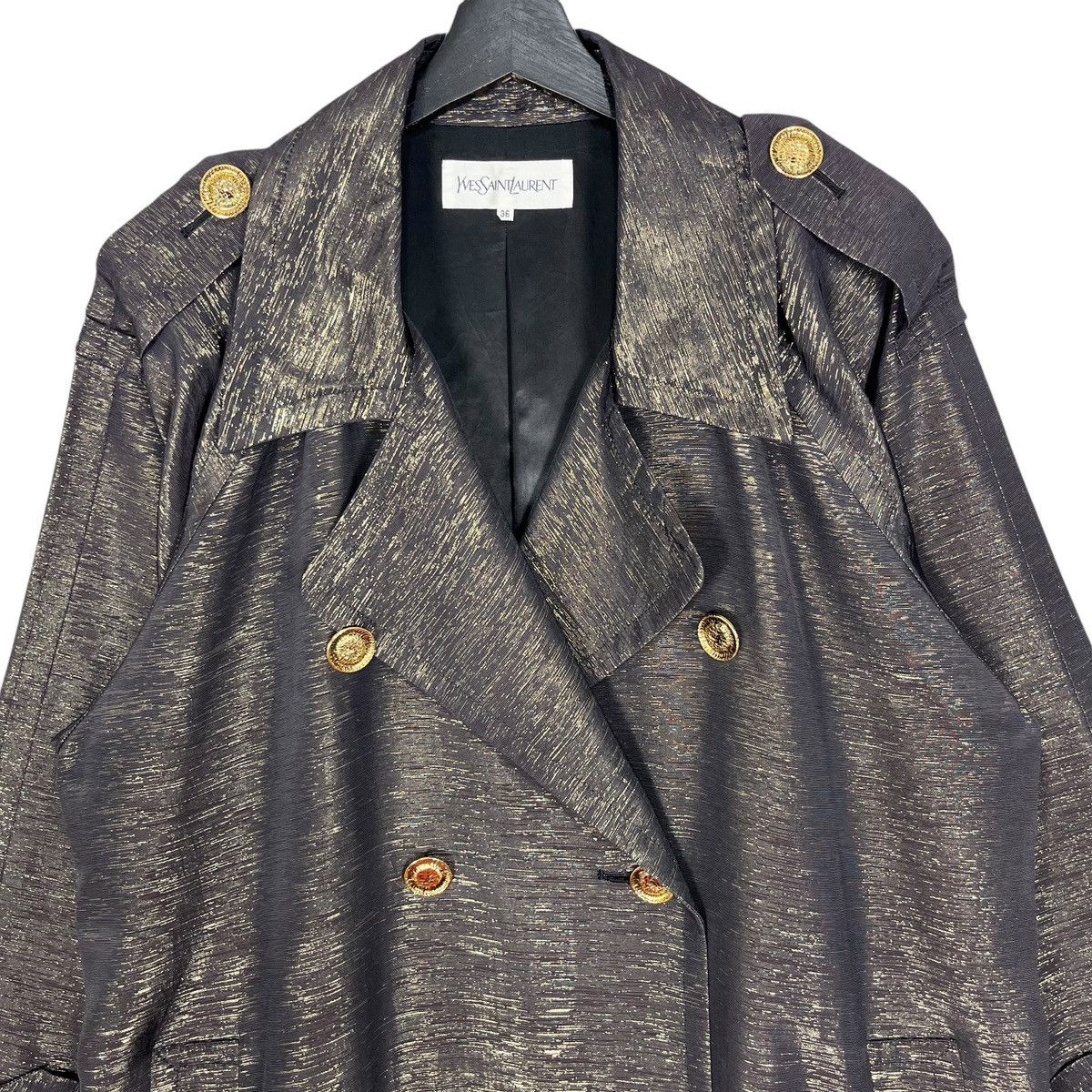 Designer × Yves Saint Laurent Vintage YSL Yves Saint Laurent Gold Weaving Trench Coat Size XS / US 0-2 / IT 36-38 - 4 Thumbnail