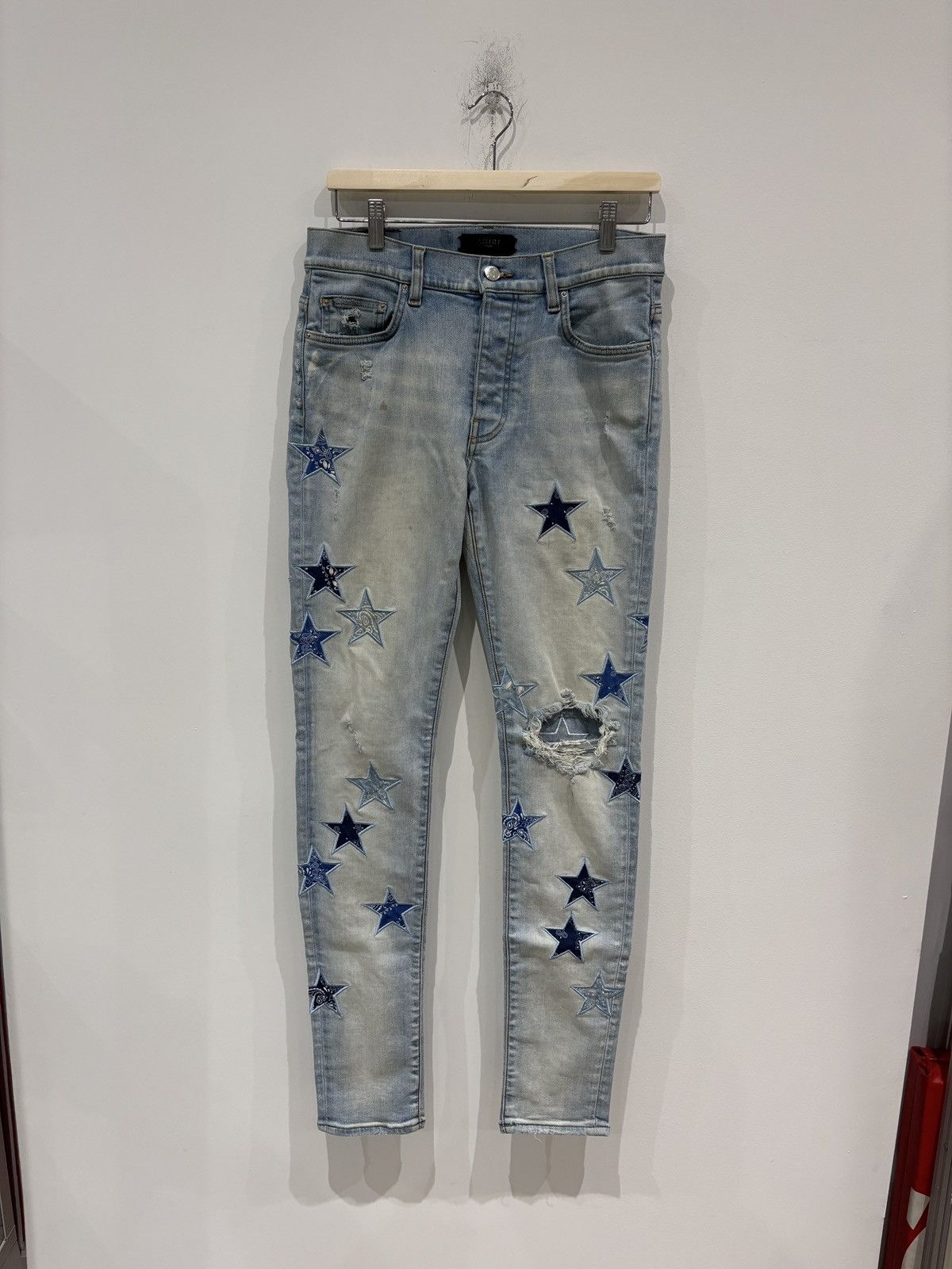 Amiri Bandana Star Jeans Light Blue Size: 31
