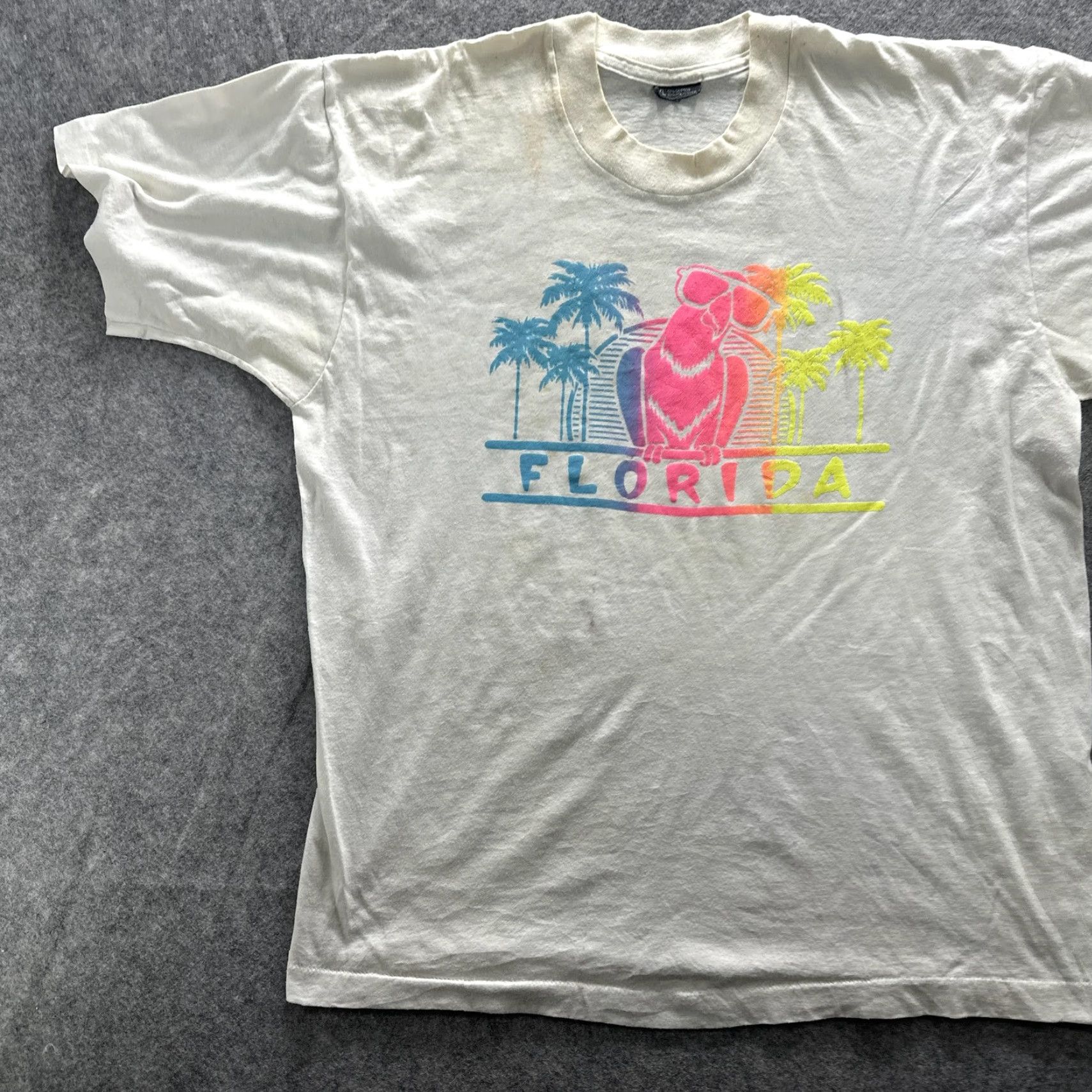 Vintage VINTAGE Florida Shirt Mens XL White Neon Dog Palm Trees Graphic Souvenir Beach T-Shirt Crew Neck Graphic Print 65% Cotton 35% Polyester Size US XL / EU 56 / 4 - 3 Thumbnail