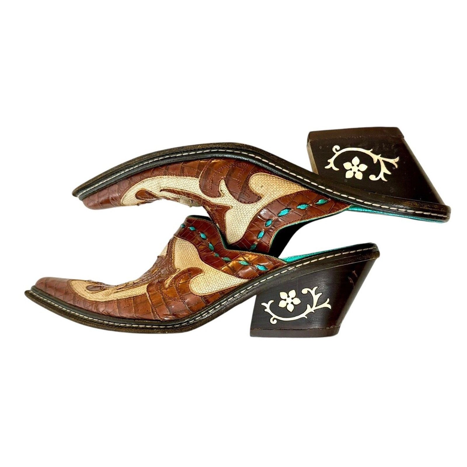 DONALD J. PLINER Juno Leather Brown Western Italian Mules 7M