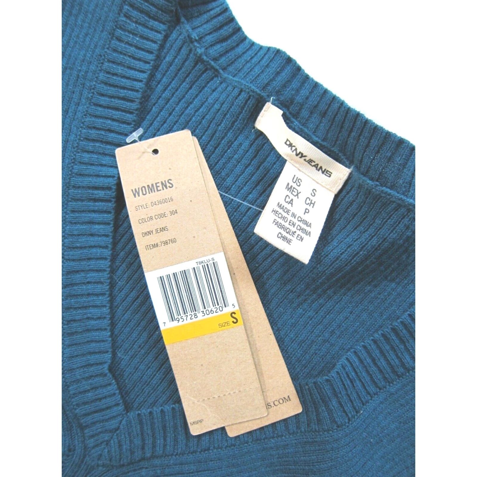 DKNY NWT DKNY Green Stretch Ribbed Knit V-Neck Long Sleeve Pullover Sweater Women S Size S / US 4 / IT 40 - 4 Thumbnail