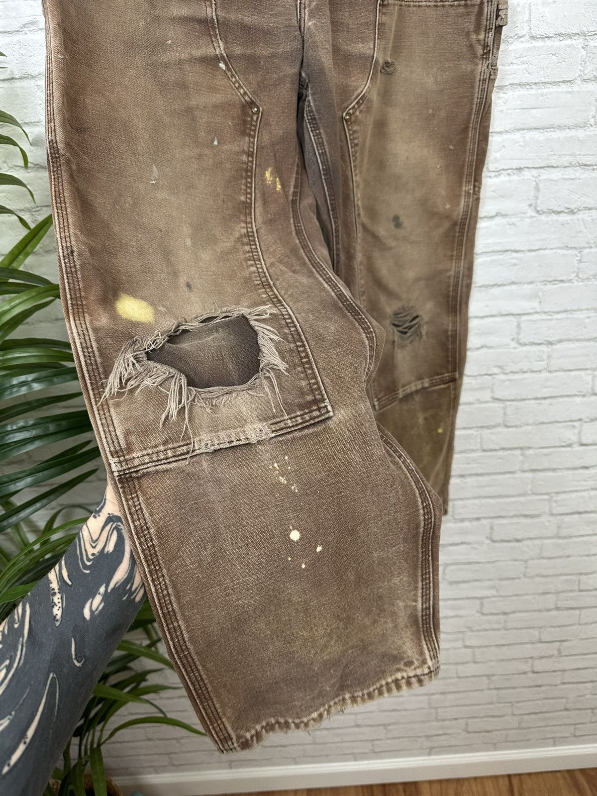 Carhartt (35x31) THRASHED & FADED BROWN Carhartt Double Knee Pants Size US 35 - 7 Thumbnail