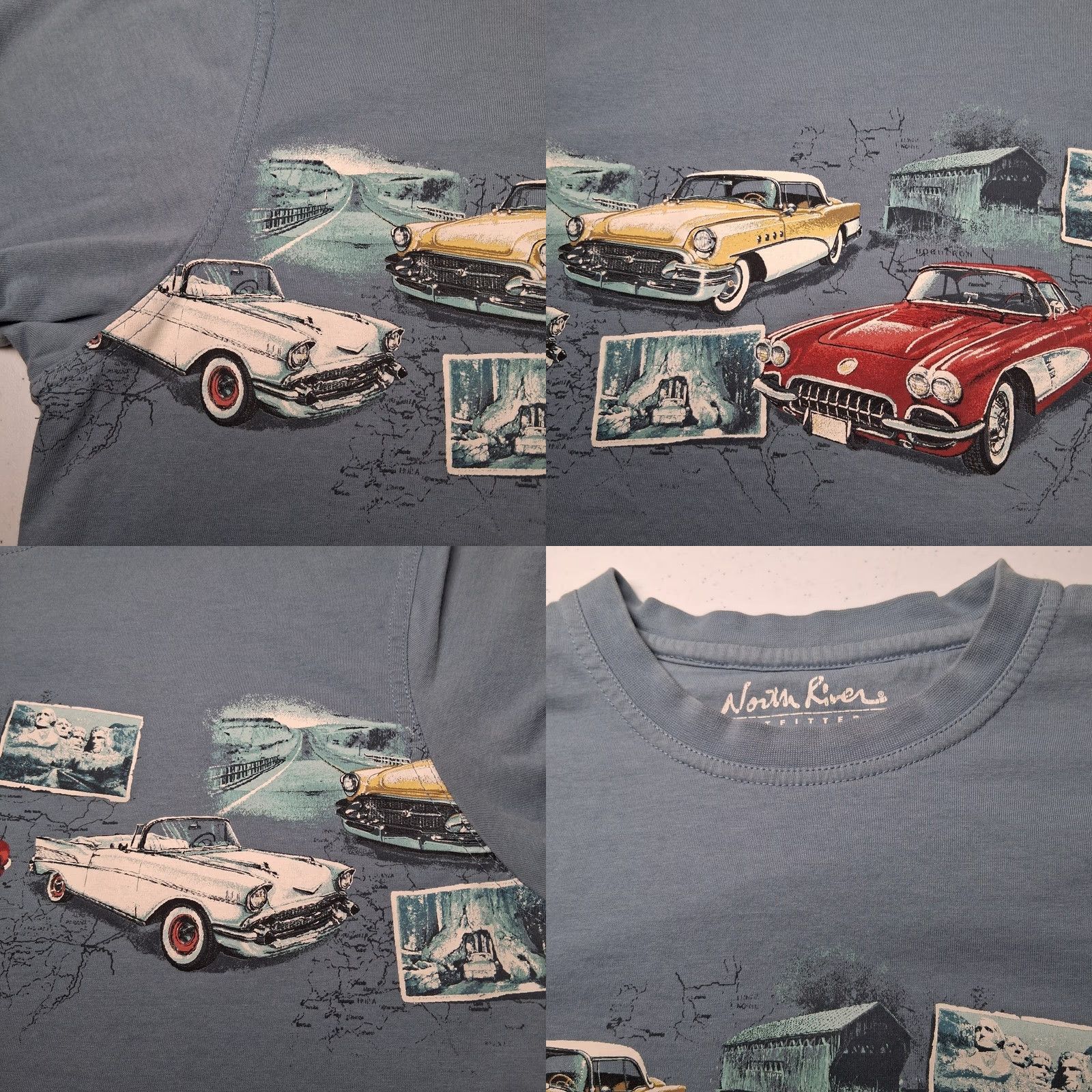 Vintage North River Shirt L Blue USA Travel Mount Rushmore Car Redwood Tree Driver Travel Graphic Crew Neck Short Sleeve Cotton T-Shirt Men Regular Size US L / EU 52-54 / 3 - 9 Thumbnail