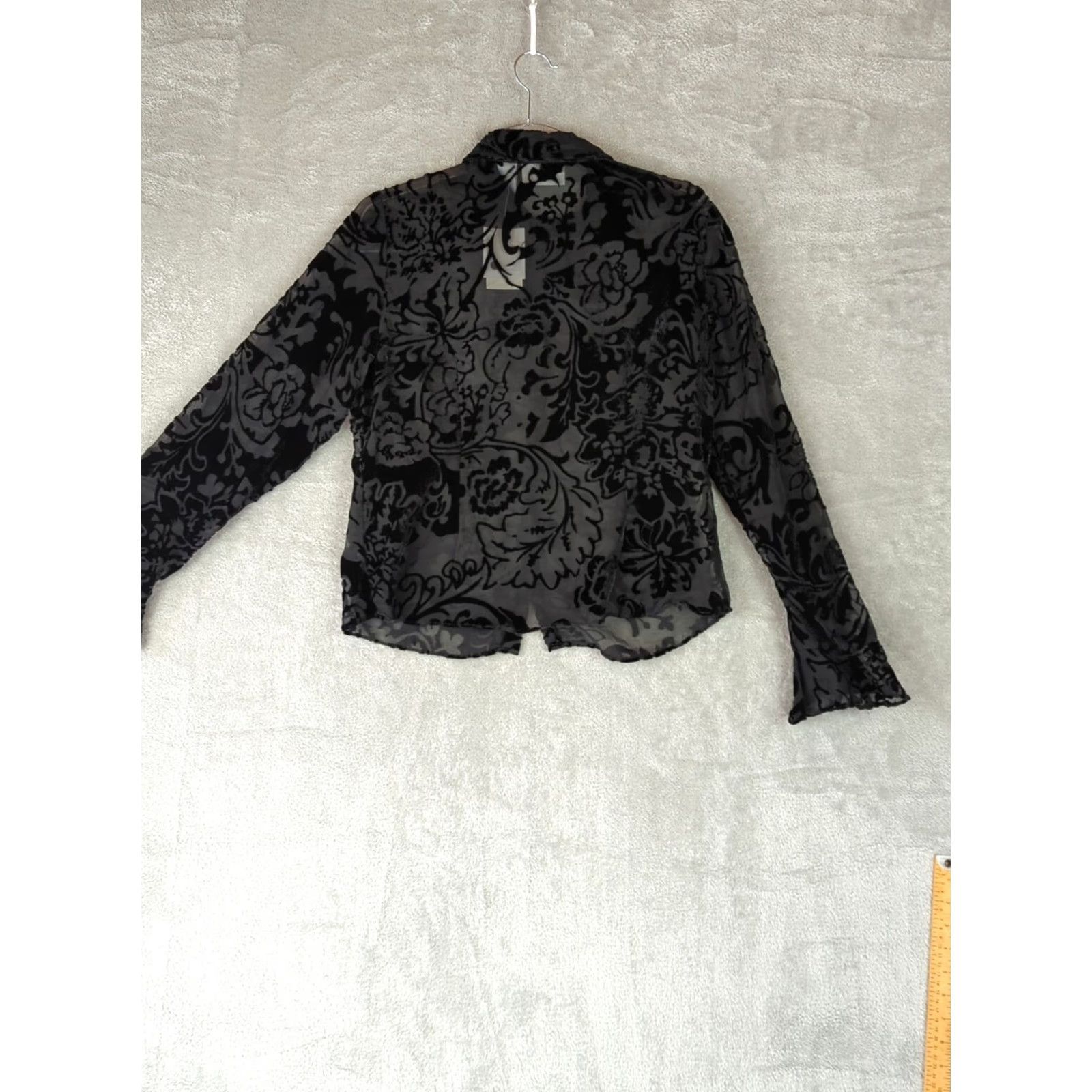 Worthington Worthington Black Velvet Bell Sleeve Blouse Top Women 10 NWT Bohemian Gothic Floral Velvety Bodice Shirt Size L / US 10 / IT 46 - 8 Thumbnail