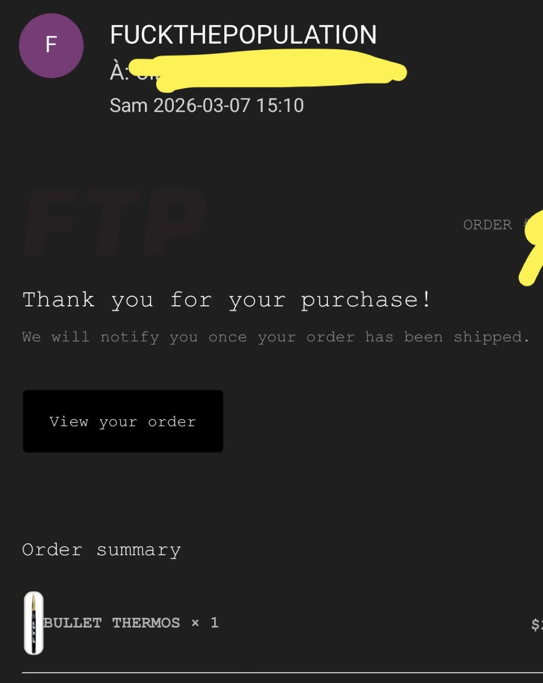 Fuck The Population FTP Bullet Thermos Size ONE SIZE - 3 Thumbnail