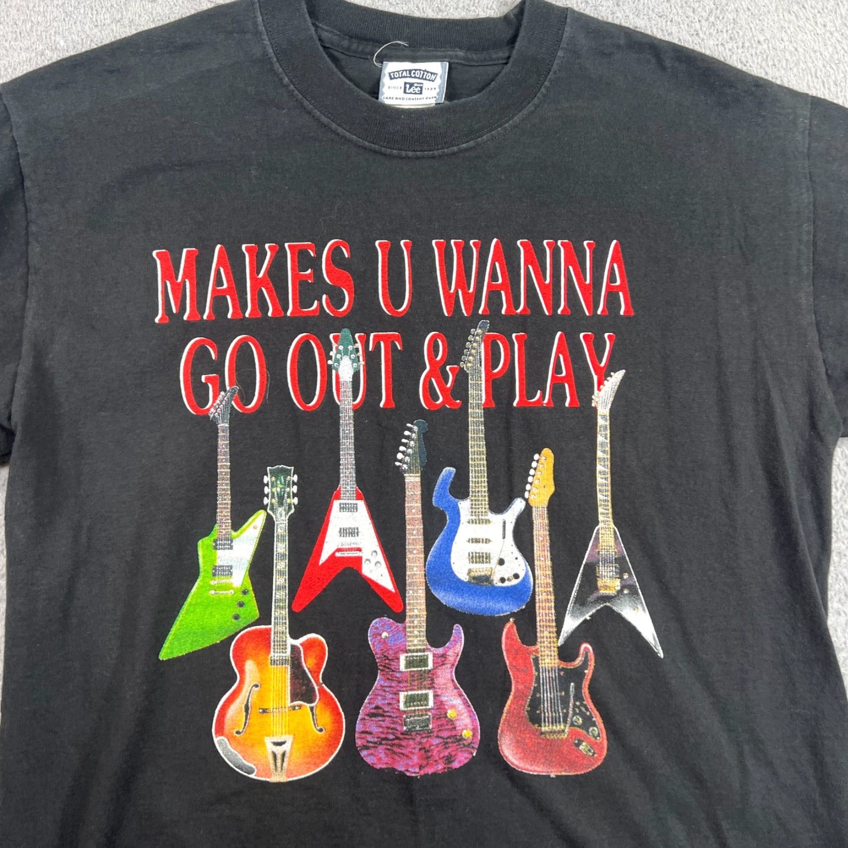 Lee VINTAGE Lee T-Shirt M Black Guitar 90s USA Music Short Sleeve Crew Neck Men Size M Size US M / EU 48-50 / 2 - 2 Thumbnail