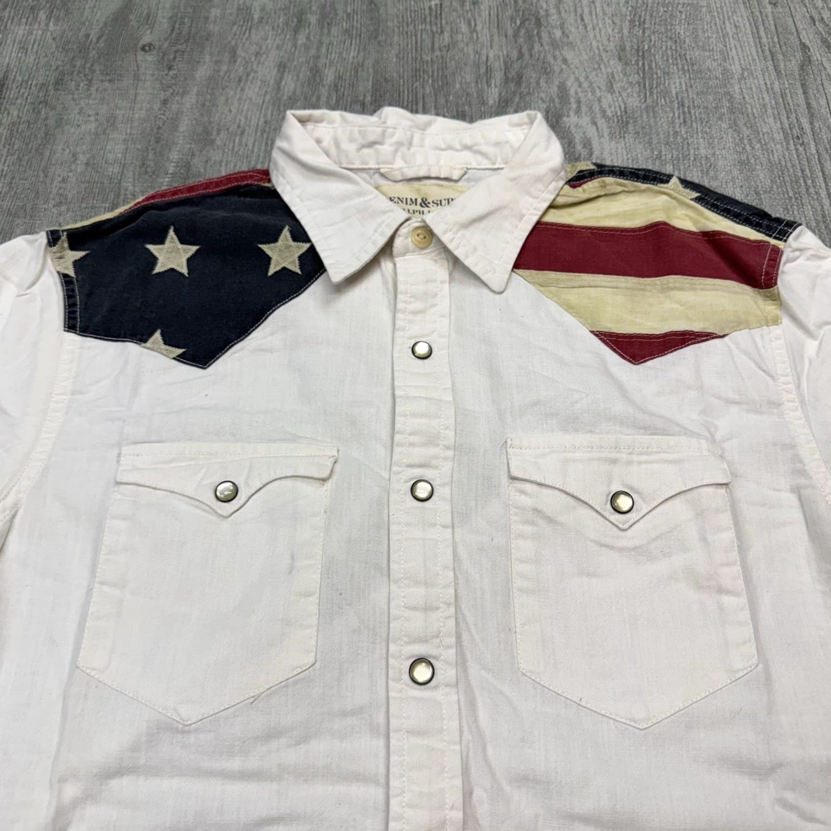 VINTAGE Denim Supply Ralph Lauren Western Shirt Men Medium White - Main Image