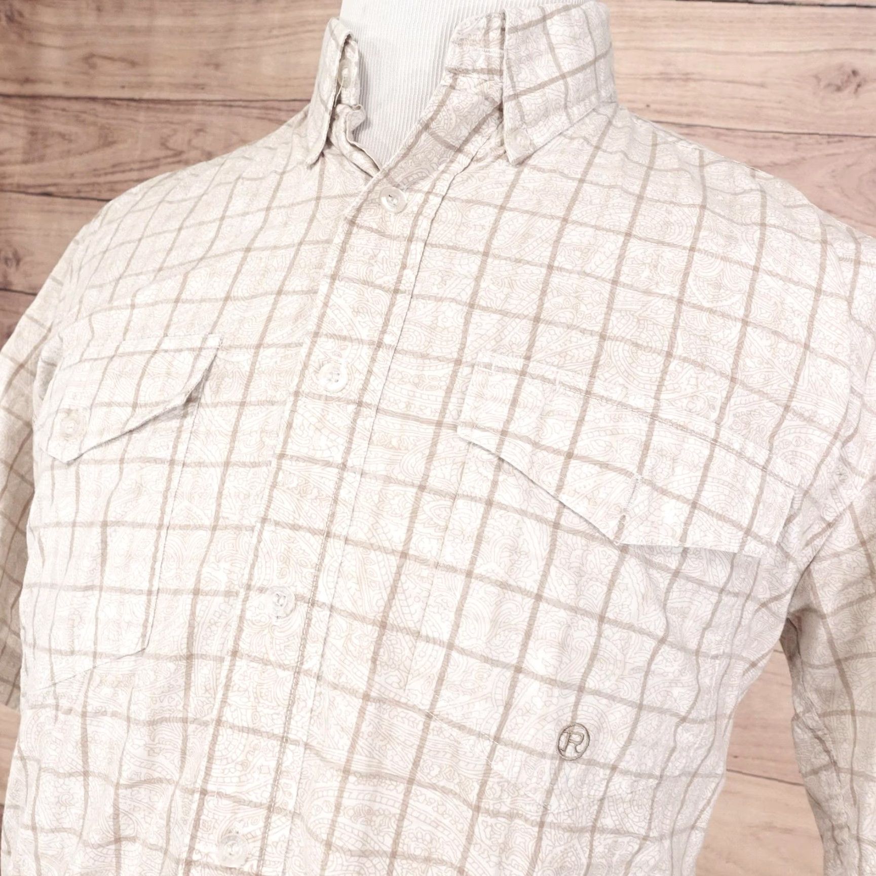 Roper VINTAGE Roper Shirt Mens M Tan White Plaid Paisley Western Button-Down Short Sleeve Adult Medium Beige Check 1980s Mens Size US M / EU 48-50 / 2 - 2 Thumbnail