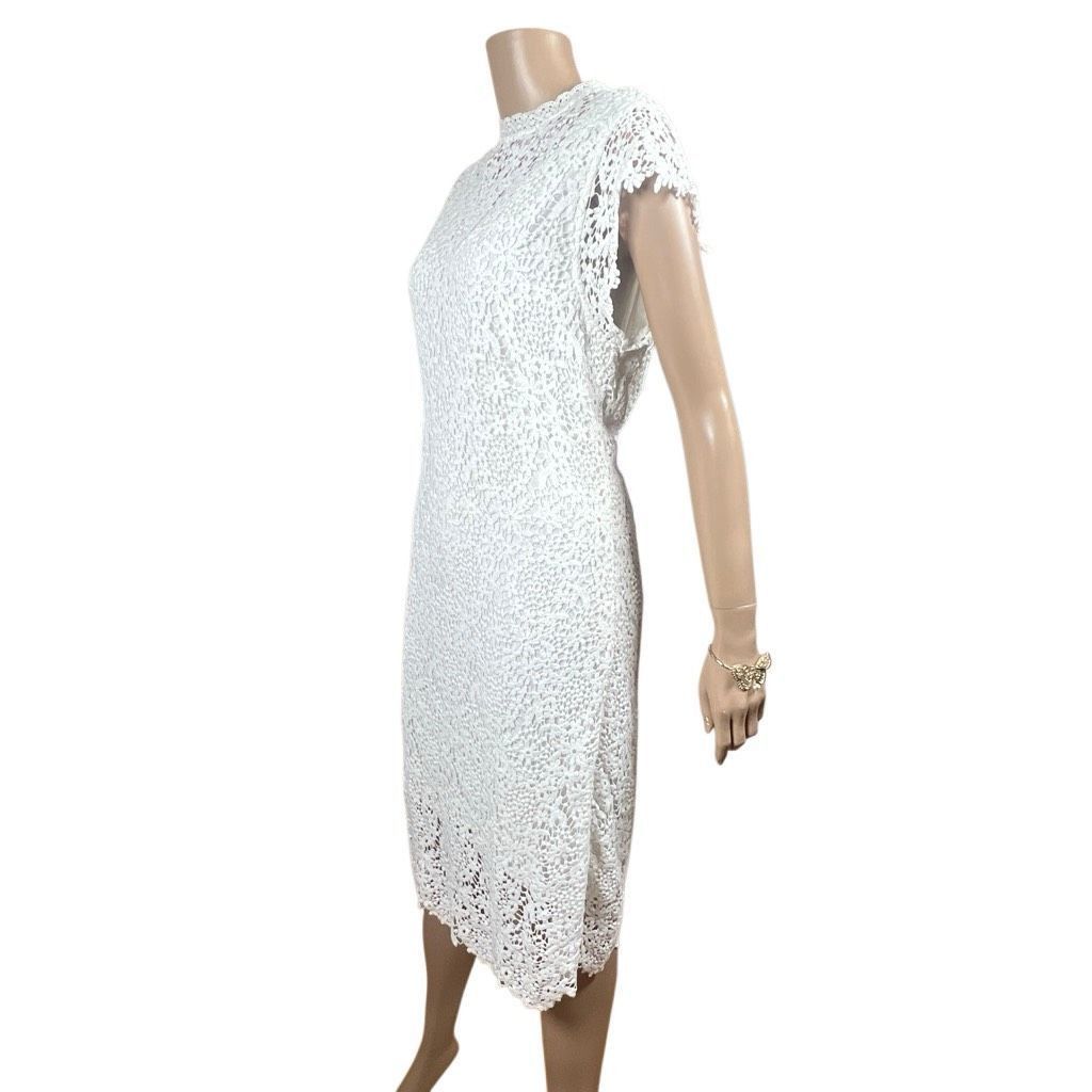Velvet Velvet by Graham & Spencer White Crochet Lace Midi Dress Lined Size M (042) Size M / US 6-8 / IT 42-44 - 4 Thumbnail