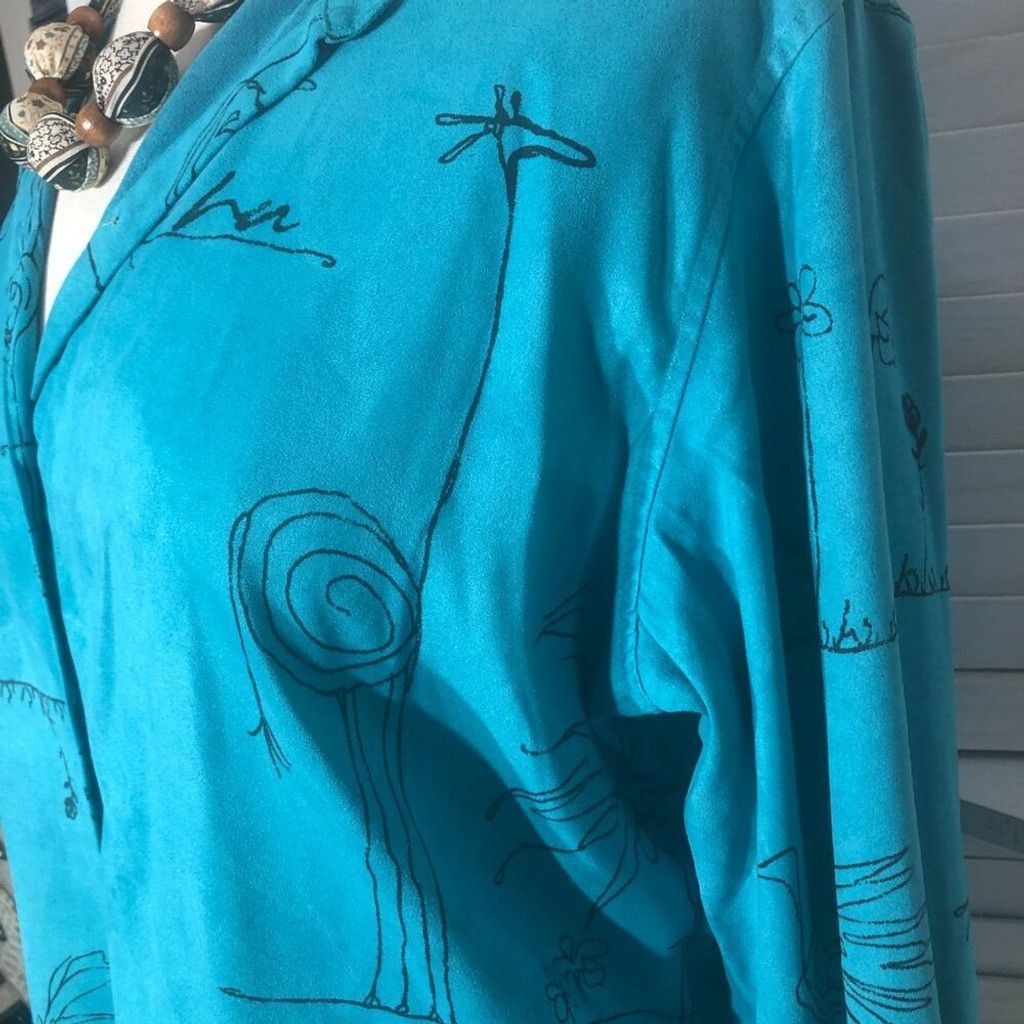Chicos shirt teal aqua faux suede stick animal Avant Garde Sz L (3) Size L / US 10 / IT 46 - 6 Thumbnail