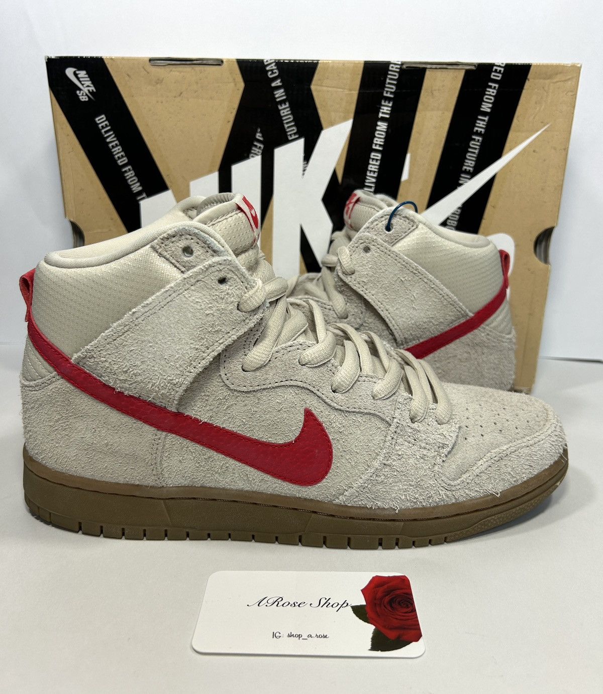 image of Nike Sb Dunk High Pro ‘Birch Hyper Red’ Shoes Size: 10 M in Tan, Men's