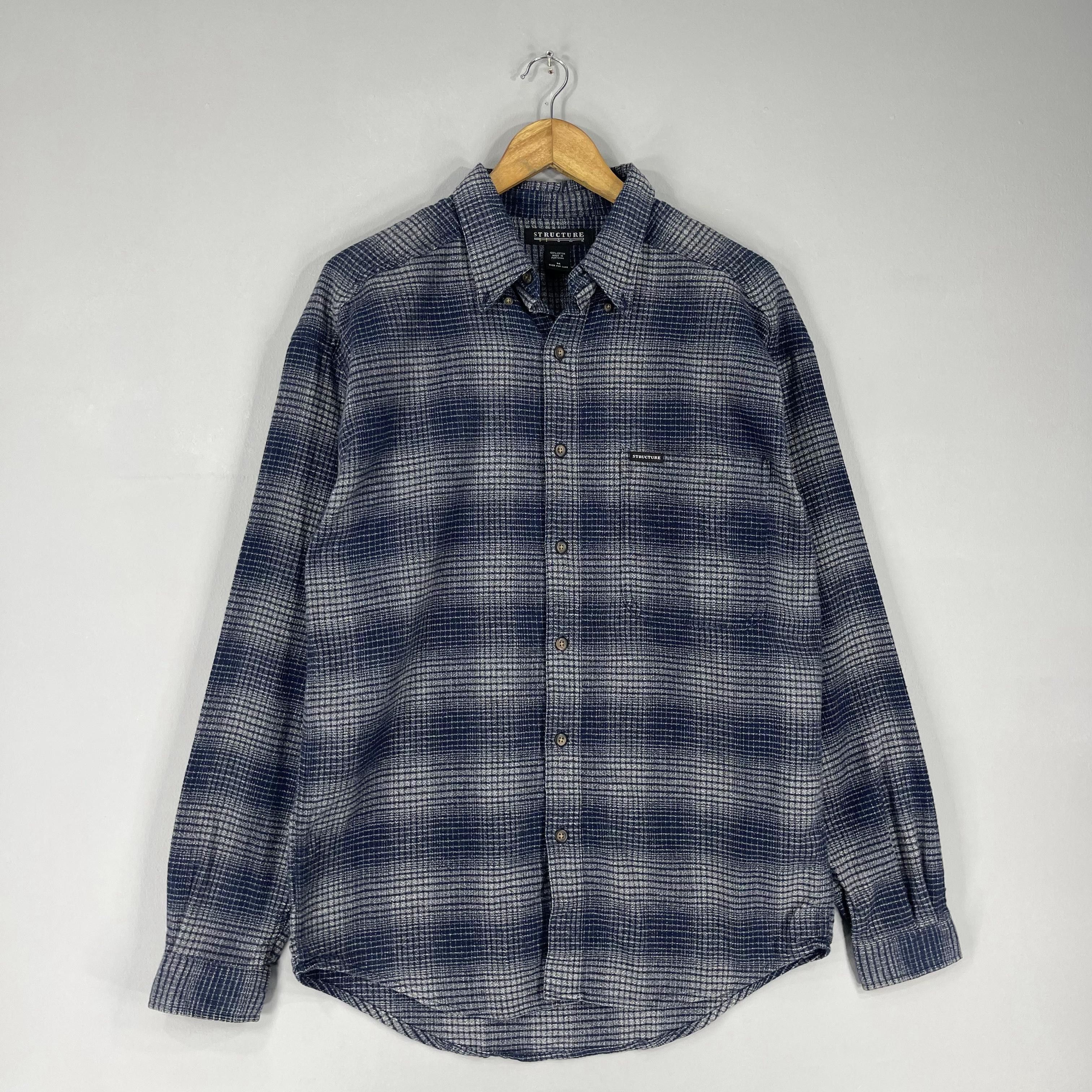 Flannel Vintage Plaid Checkered Shadow Blue Minimalist Flannel Shirt Size US M / EU 48-50 / 2 - 4 Thumbnail
