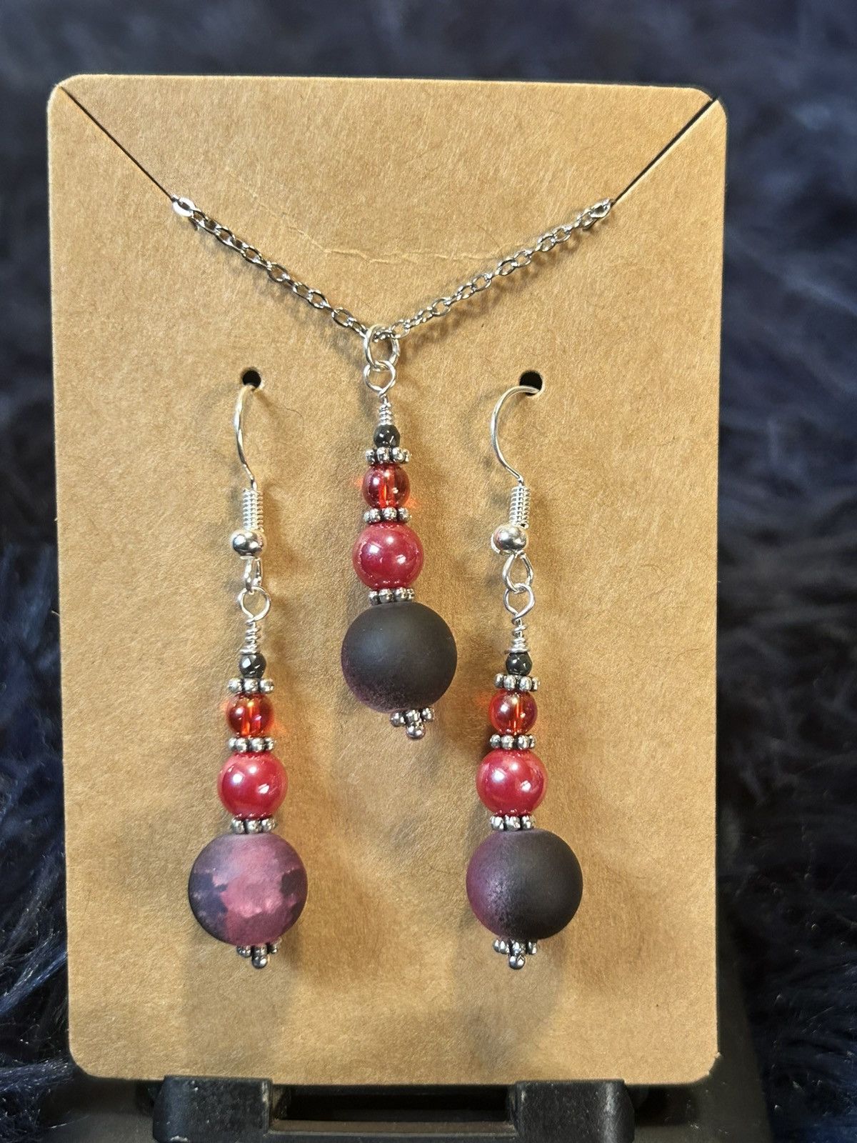 Handmade Handcrafted ombré crackle art glass necklace and earring set Size ONE SIZE - 2 Thumbnail