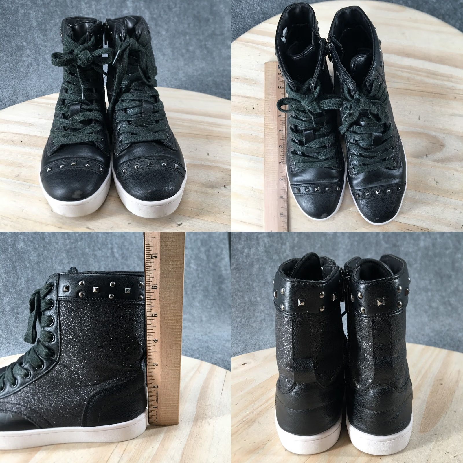 Vintage PASTRY Shoes Womens Black High Top Sneakers Glittered Faux Leather Lace Size M / US 6-8 / IT 42-44 - 8 Thumbnail