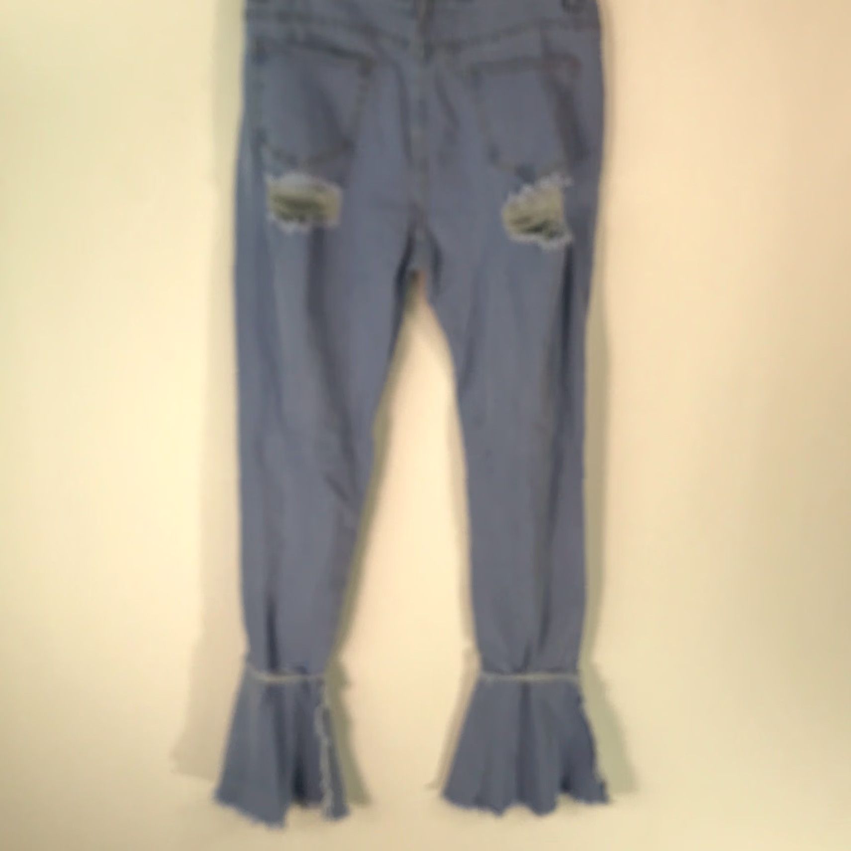 Denime Womens Flared Ripped Blue Denim Jeans, Regular Fit, Medium, Mid Rise, Stretch, Casual, 30 Inseam, 32 Waist Size 32" / US 10 / IT 46 - 2 Thumbnail