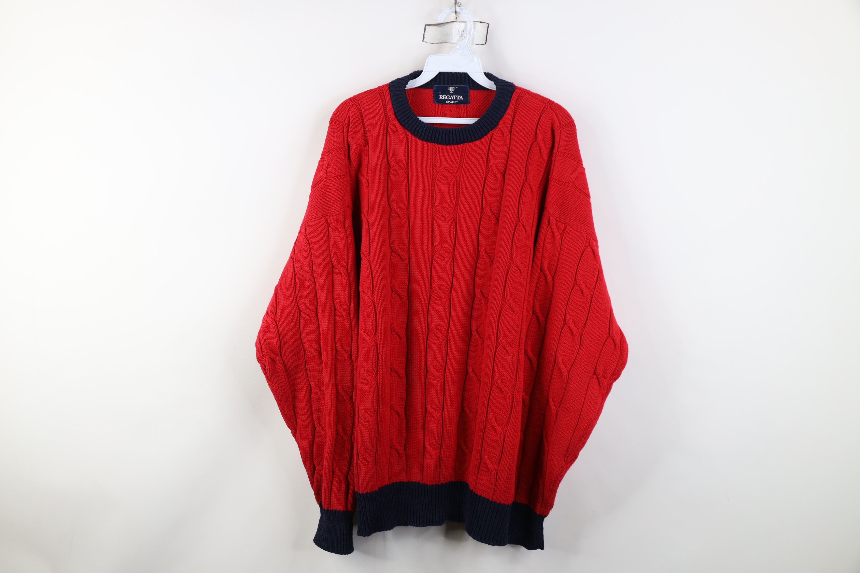Vintage 90s Streetwear Chunky Ribbed Cable Knit Sweater Red