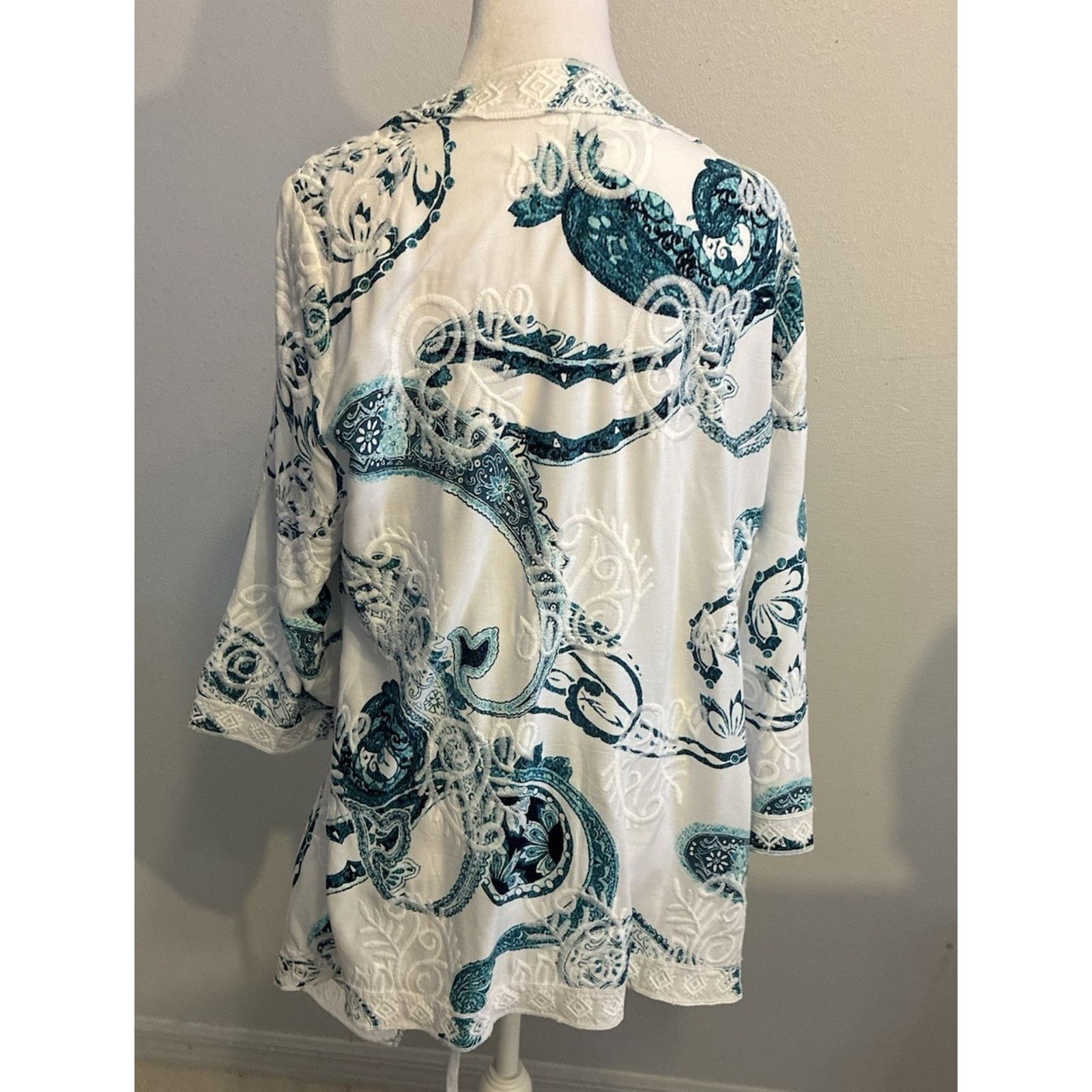 Chicos Chico's Paisley Embroidered teal Cardigan Kimono Duster L Size L / US 10 / IT 46 - 4 Thumbnail