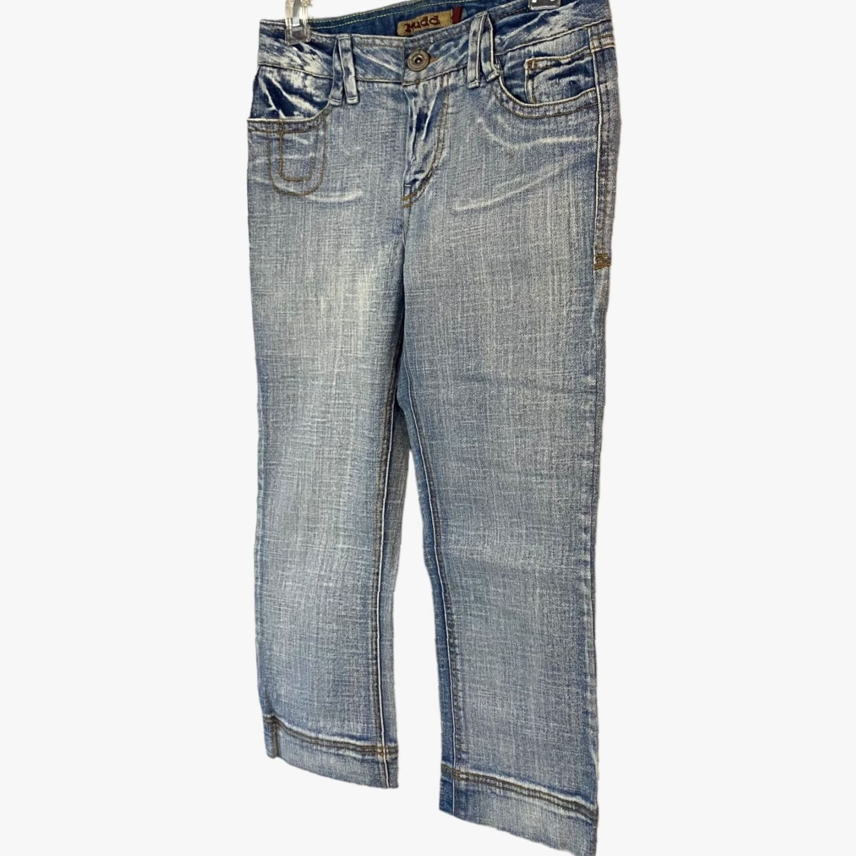 Denime VINTAGE Y2K Mudd Low-Rise Capri Jeans Denim Blue Light Wash Rhinestone Stretch Womens 7 Capri Jeans Blue Rhinestone Pockets 5-Pocket Size 28" / US 6 / IT 42 - 2 Thumbnail