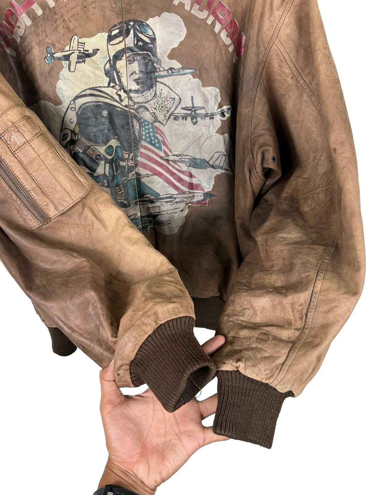 Vintage 🔥 RARE VINTAGE A-2 FIGHTER SQUADRON LEATHER JACKET Size US L / EU 52-54 / 3 - 14 Thumbnail