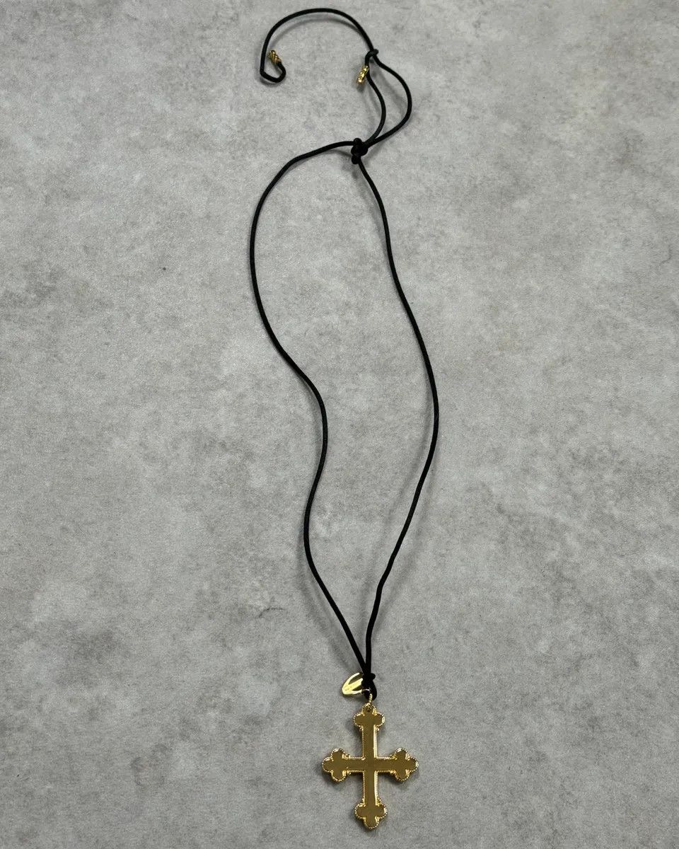 Roberto Cavalli Cavalli Gold Metal Cross Pendant with Striped Detail Necklace Size ONE SIZE - 5 Thumbnail