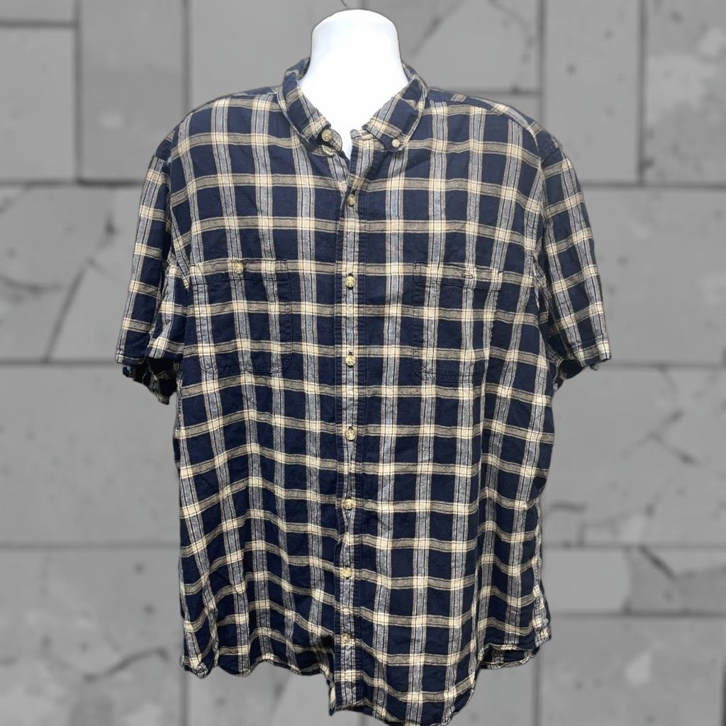 Vintage Duluth Trading Co Cottton Hemp Blend Blue/Beige Plaid Shirt Mens 2XL Short Sleeve Button-Up Beige Plaid 2XL Mens Size US XXL / EU 58 / 5 - 1 Thumbnail