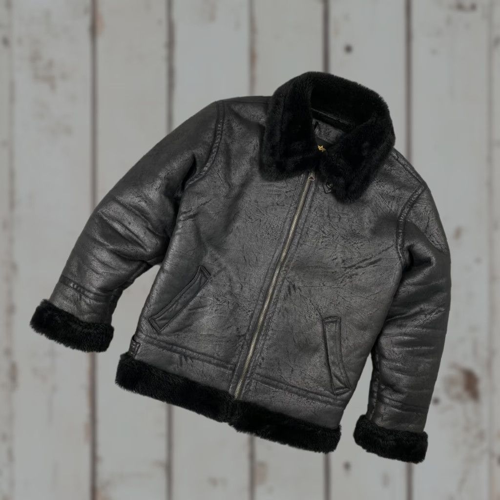 Vintage VINTAGE Alpha Industries Jacket Bomber Black M Sheepskin Zip Chest 57.5 Length 71 Shoulders 51.5 Sleeve 62 Men Regular Coat Winter Fall Spring Size US M / EU 48-50 / 2 - 1 Thumbnail