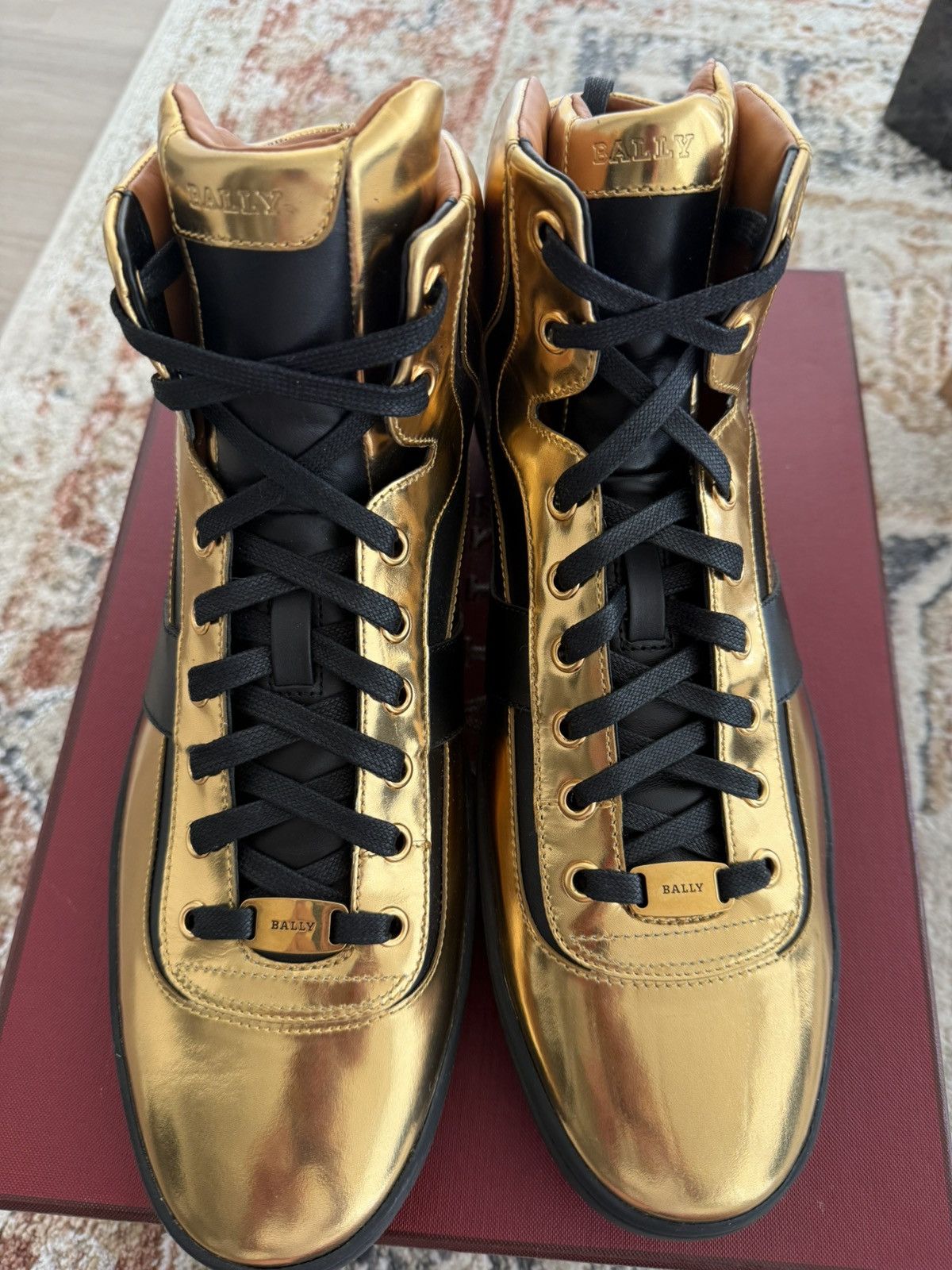 Bally Bally Gold Calf Plain Metallized Hi Tops Size US 12 / EU 45 - 6 Thumbnail