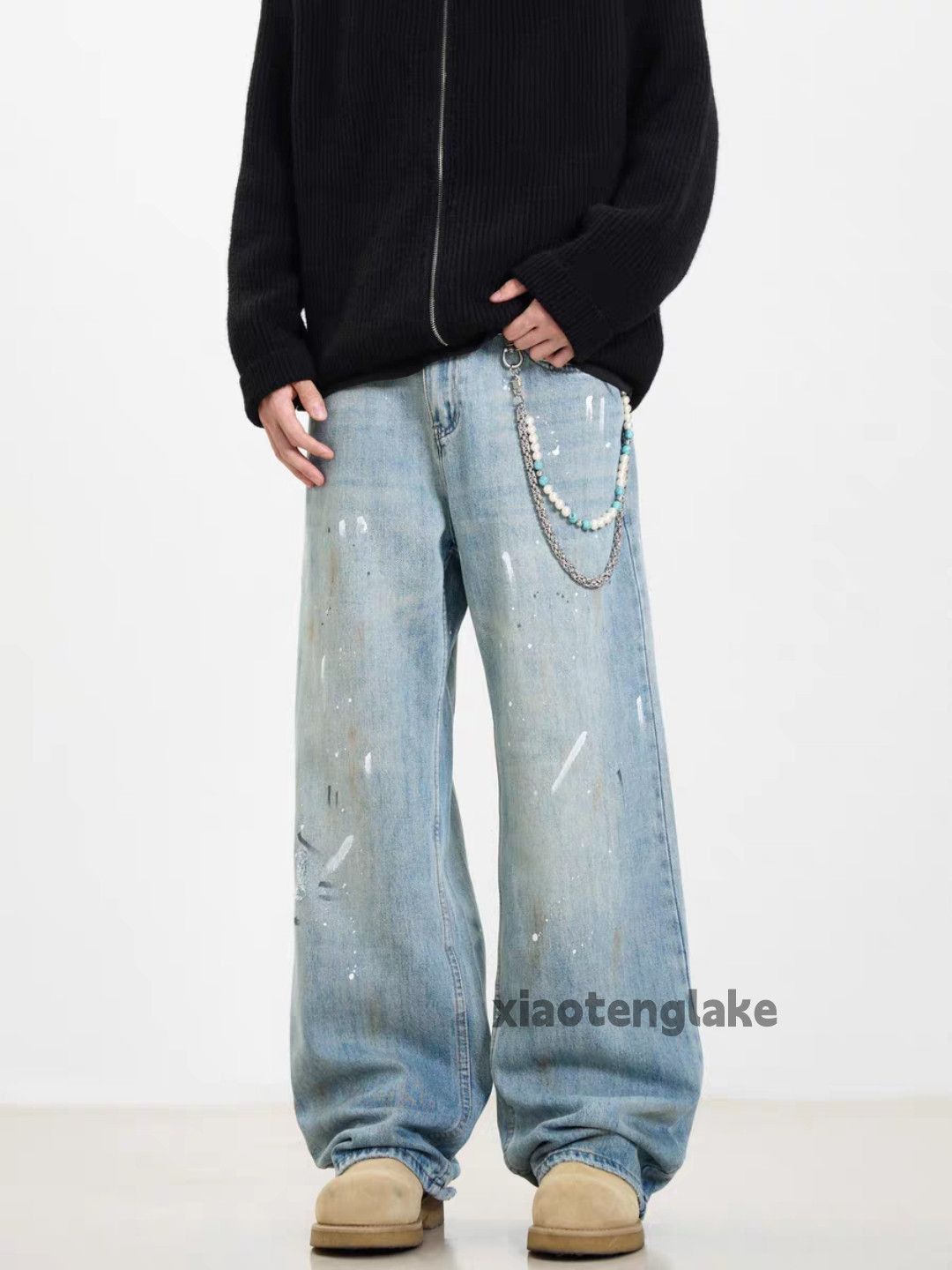 Jean × Vintage Washed faded cleanfit skate hiphop loose paint jeans Size US 30 / EU 46 - 4 Thumbnail