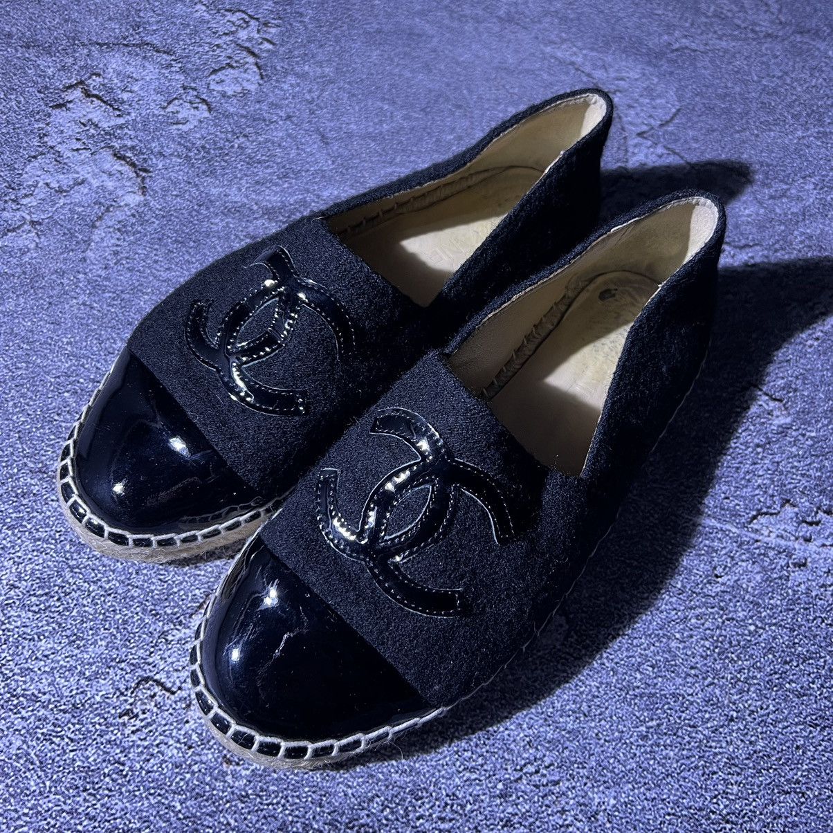 image of Grail Chanel Espadrilles Black Leather And Wool Shoes, Women's (Size 11)