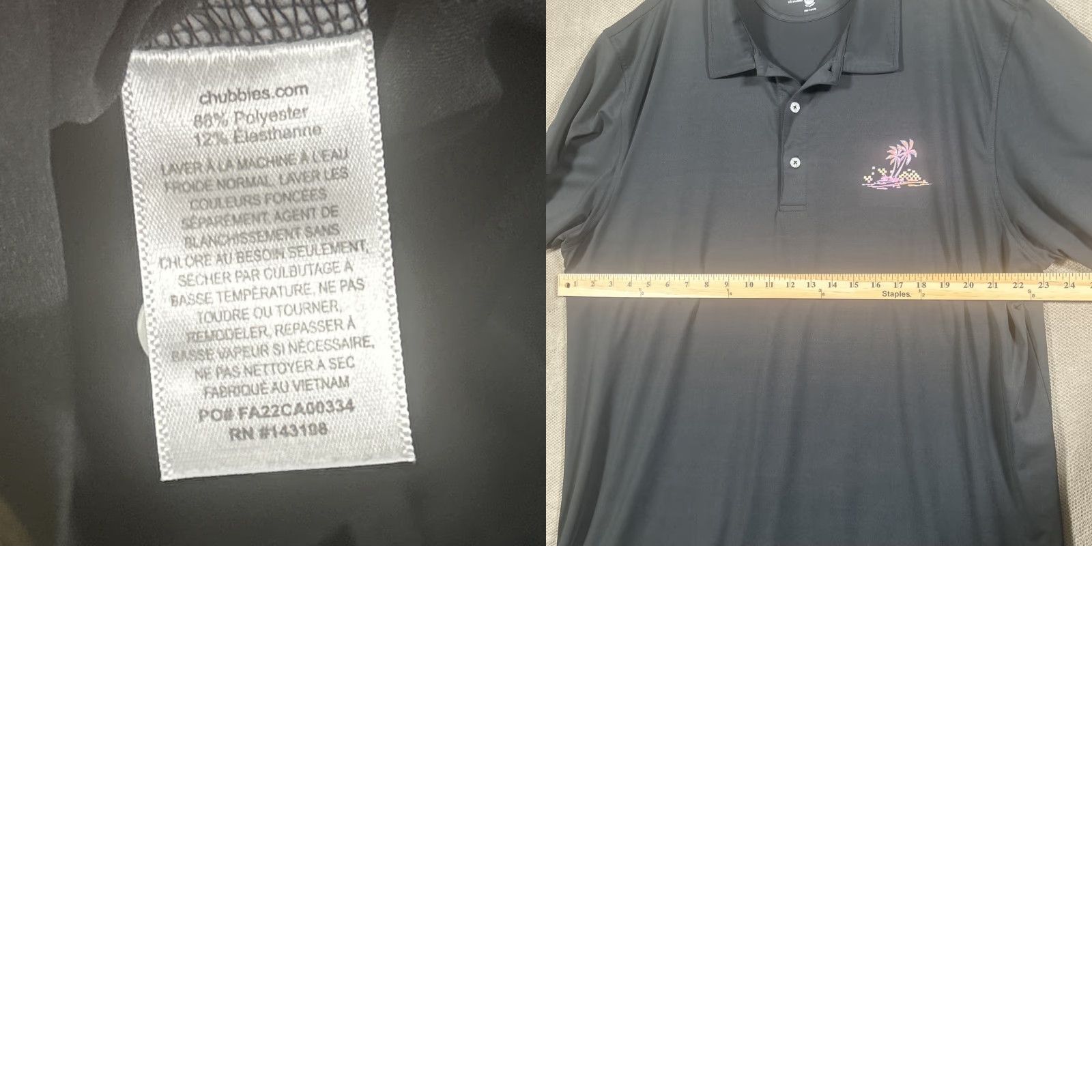 Chubbies Chubbies Polo Mens 2XL Black Palm Trees Performance Stretch Golf Tennis Short Sleeve Collared Shirt Size US XXL / EU 58 / 5 - 8 Thumbnail