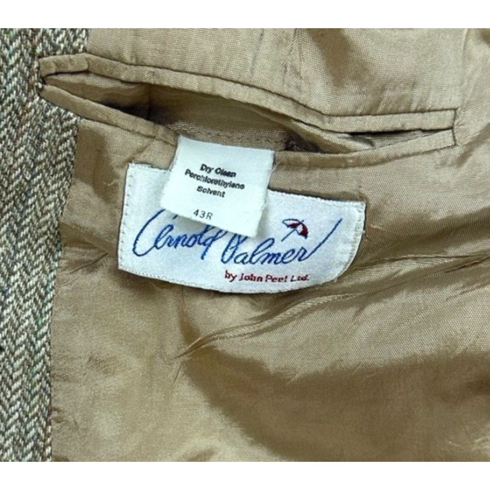 Vintage VTG Arnold Palmer Blazer Men Tweed 2-Button Brown Herringbone 43R Wool Front Notch Lapel Buttoned Single-Breasted Jeans? No. Size 46R - 4 Thumbnail