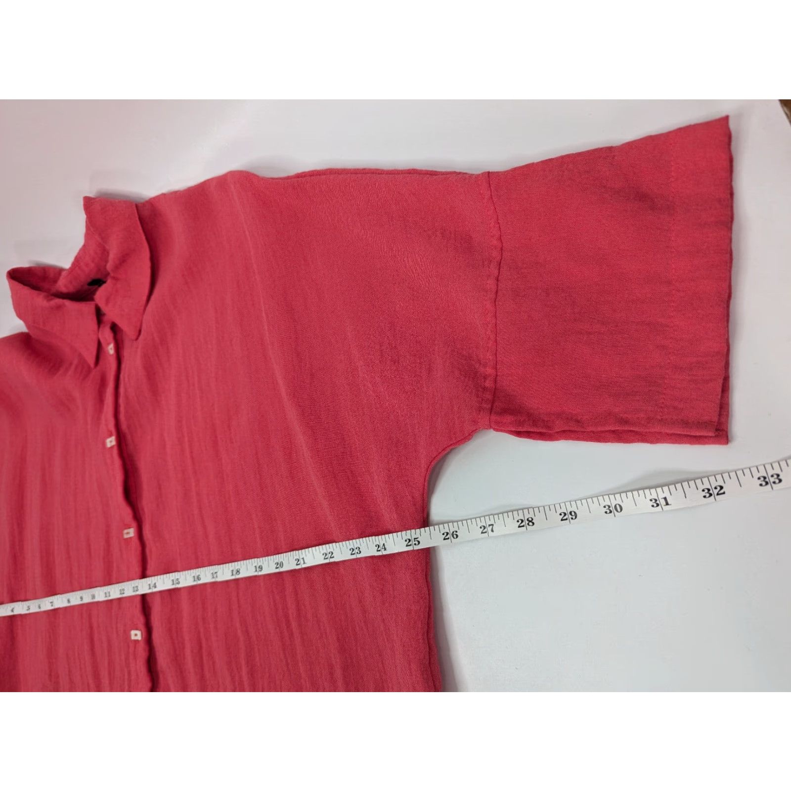 Vintage IC by CONNIE K Womens M Tunic Button-Up Knit Cotton Nylon Pink Red Bohemian Style Casual Sleeve Mix Modern Lagenlook Rectangle Buttoned Shirt Top Size M / US 6-8 / IT 42-44 - 6 Thumbnail