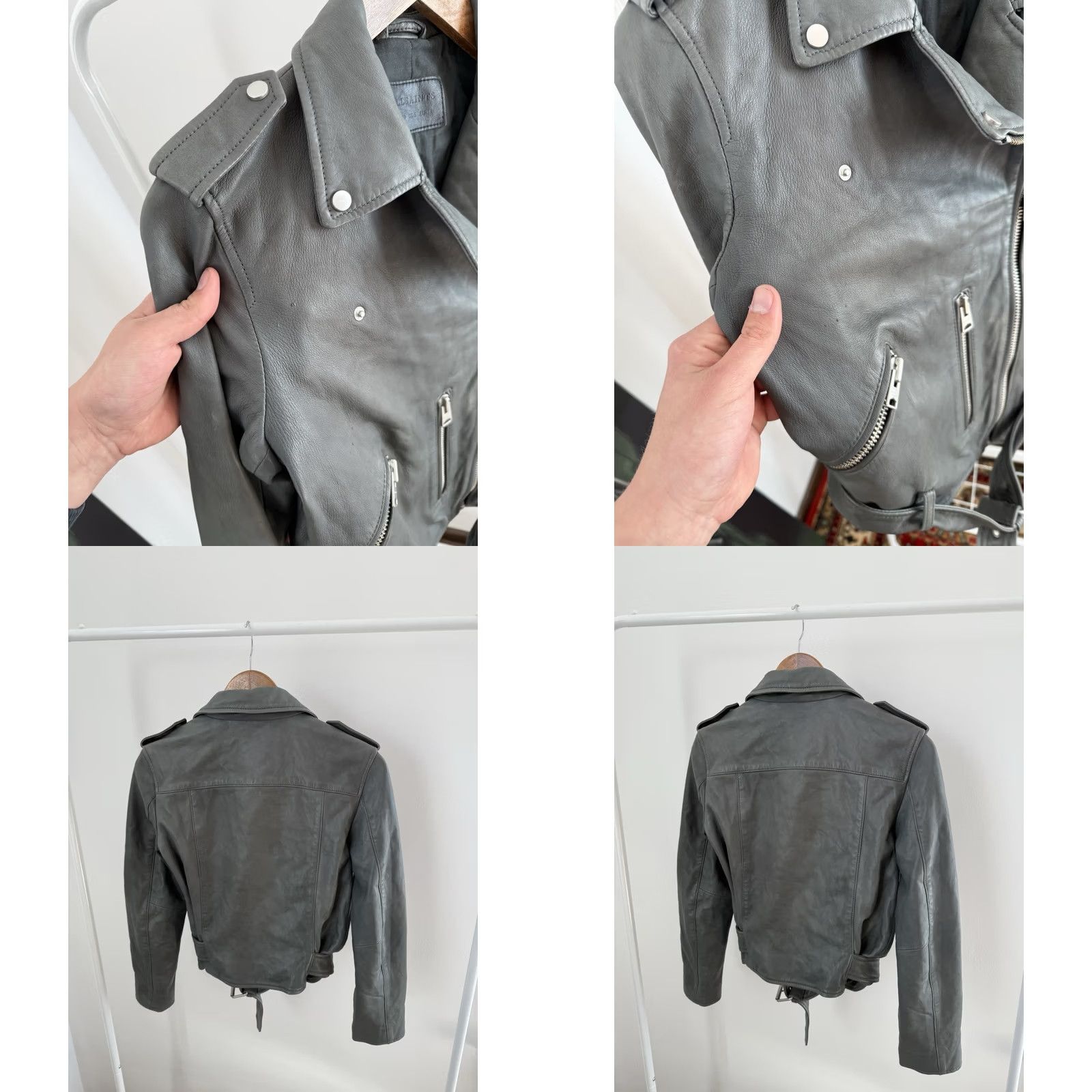 Allsaints AllSaints Balfern Leather Jacket Womens Motorcycle Gray Y2K Size M Regular XS? Size M / US 6-8 / IT 42-44 - 9 Thumbnail