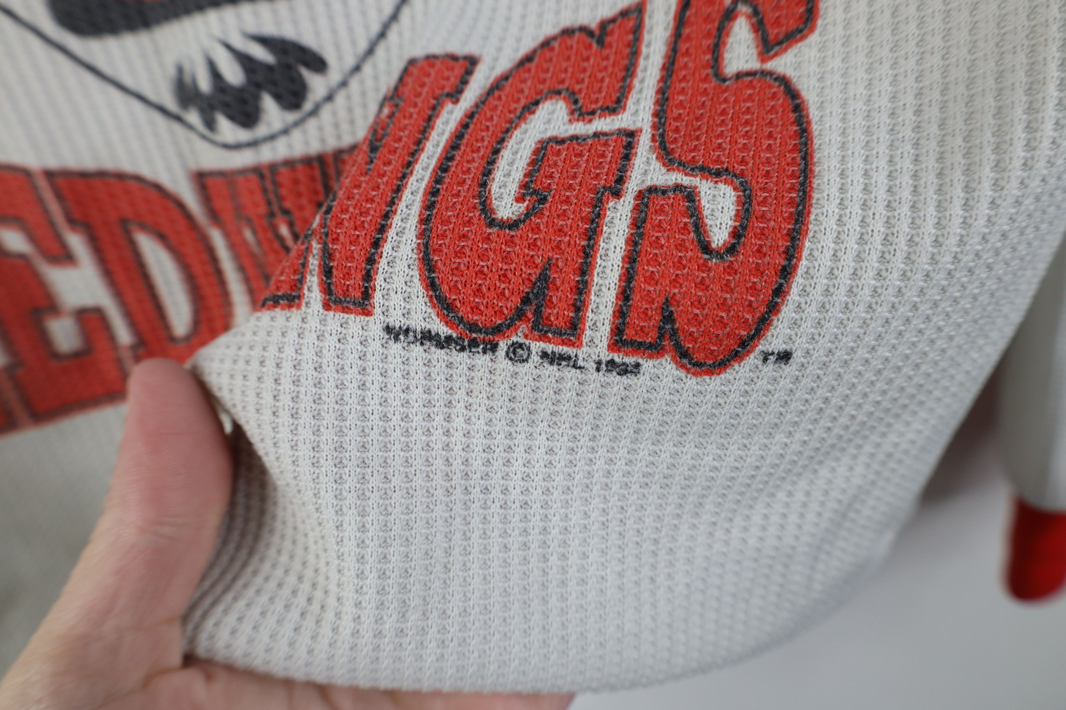 Vintage Vintage 90s Red Wings Waffle Knit Long Sleeve T-Shirt White Size US S / EU 44-46 / 1 - 6 Thumbnail