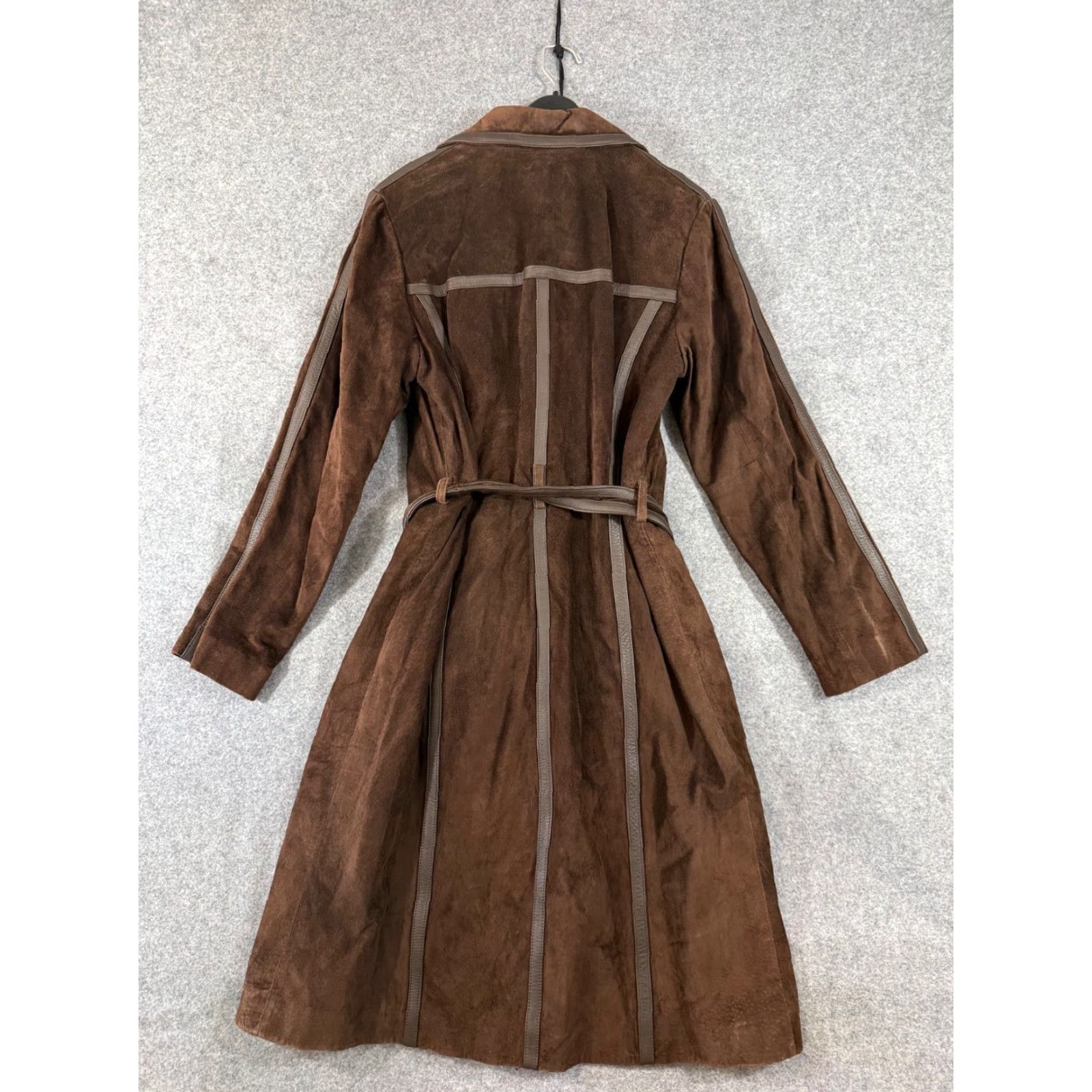 Alfani Alfani Trench Coat Womens L Brown Genuine Leather Lined Belt Waist Notch Lapel Size L / US 10 / IT 46 - 6 Thumbnail