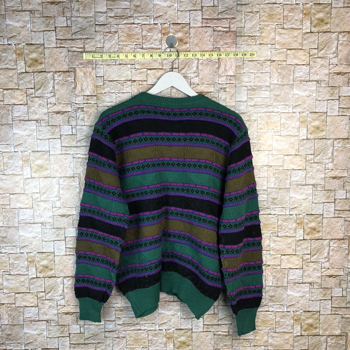 Japanese Brand Palls Pyra vintage japan Green Patterned Cardigan #A1095 Size US M / EU 48-50 / 2 - 13 Thumbnail