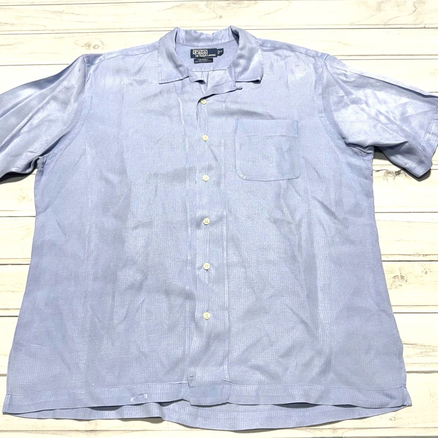 Polo Ralph Lauren VINTAGE Polo Ralph Lauren Shirt XL Blue Caldwell Loop Collar Silk Linen Camp Hawaiian Shirt Size US XL / EU 56 / 4 - 2 Thumbnail