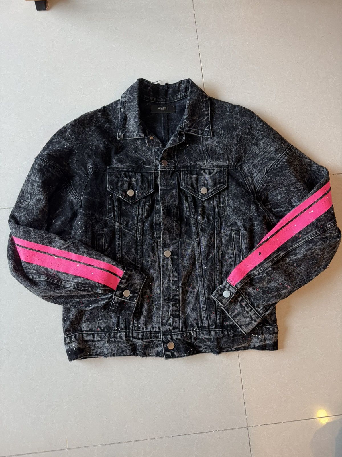 Amiri AMIRI DISTRESS BLACK DENIM JACKET EITH PINK STRIPE Size US S / EU 44-46 / 1 - 1 Thumbnail