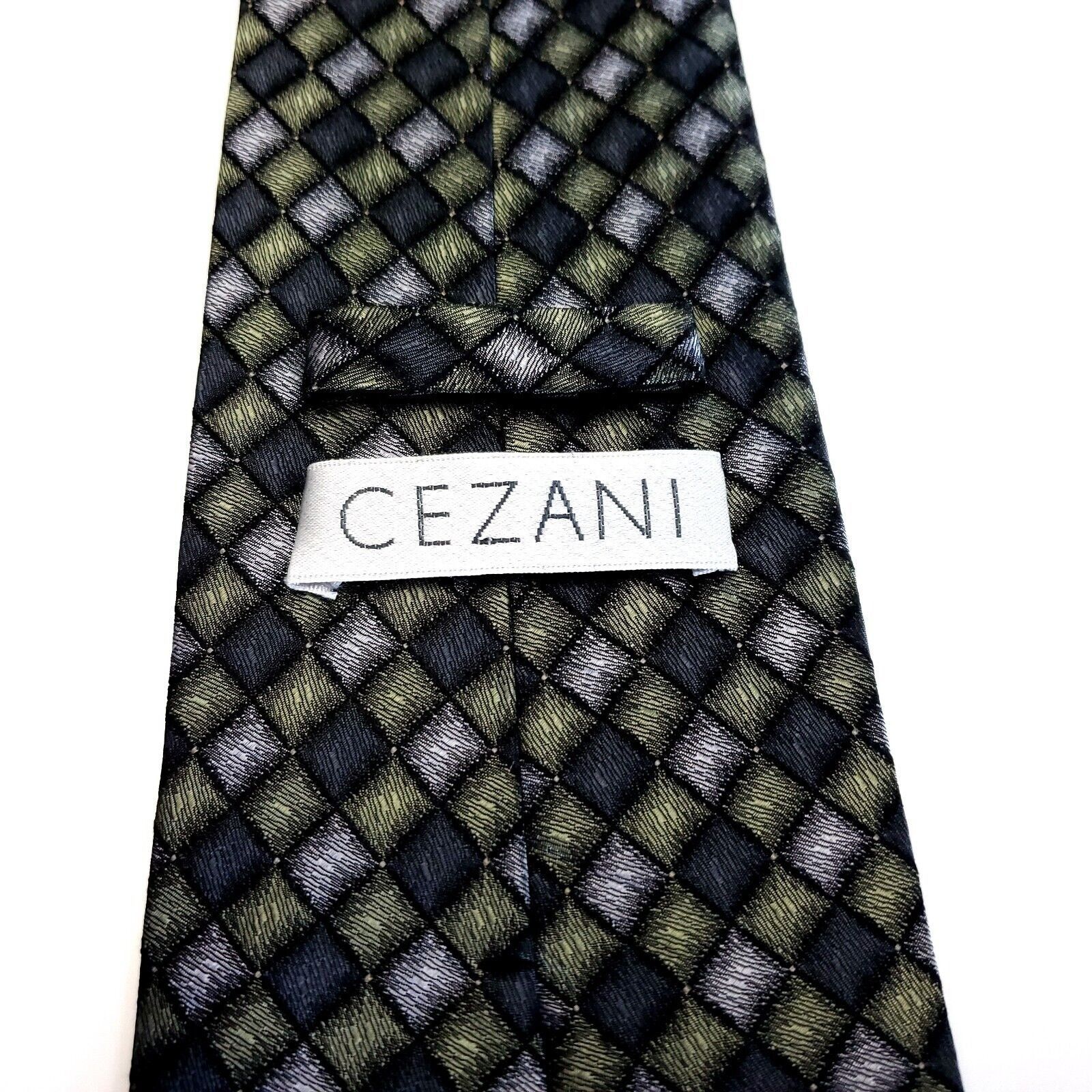 Vintage Cezani Black Green Silk Tie Woven Geometric Size ONE SIZE - 4 Thumbnail