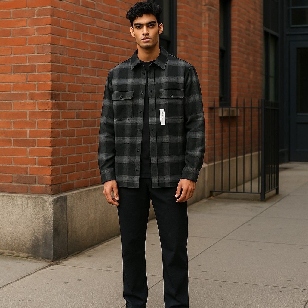 Calvin Klein TWILL FLEECE CHECK M Black Snap Overshirt Jacket 84934 Size US M / EU 48-50 / 2 - 2 Thumbnail