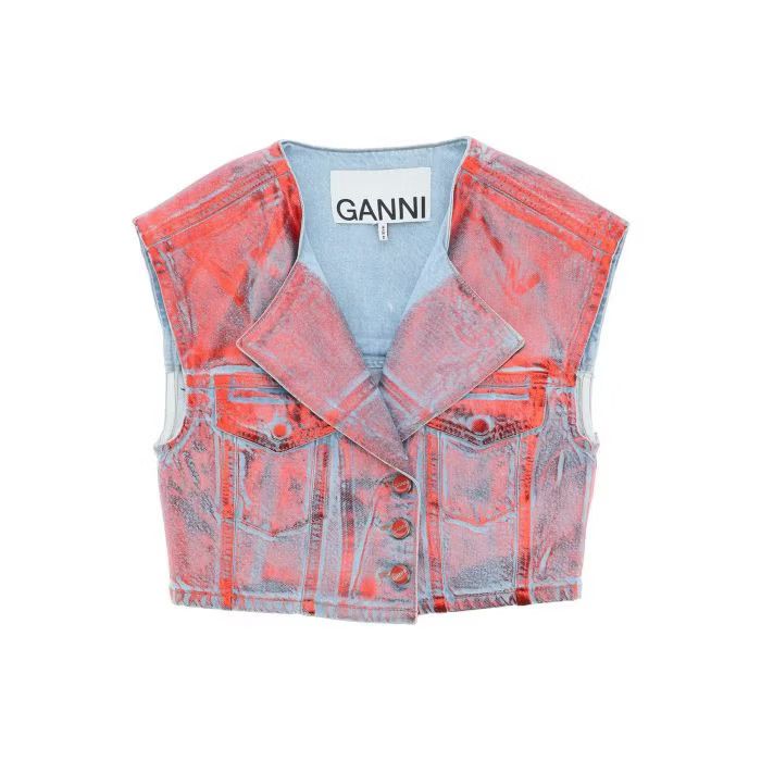 image of Ganni O1S22I1N0524 Denim Vest In Blue, Women's (Size Small)