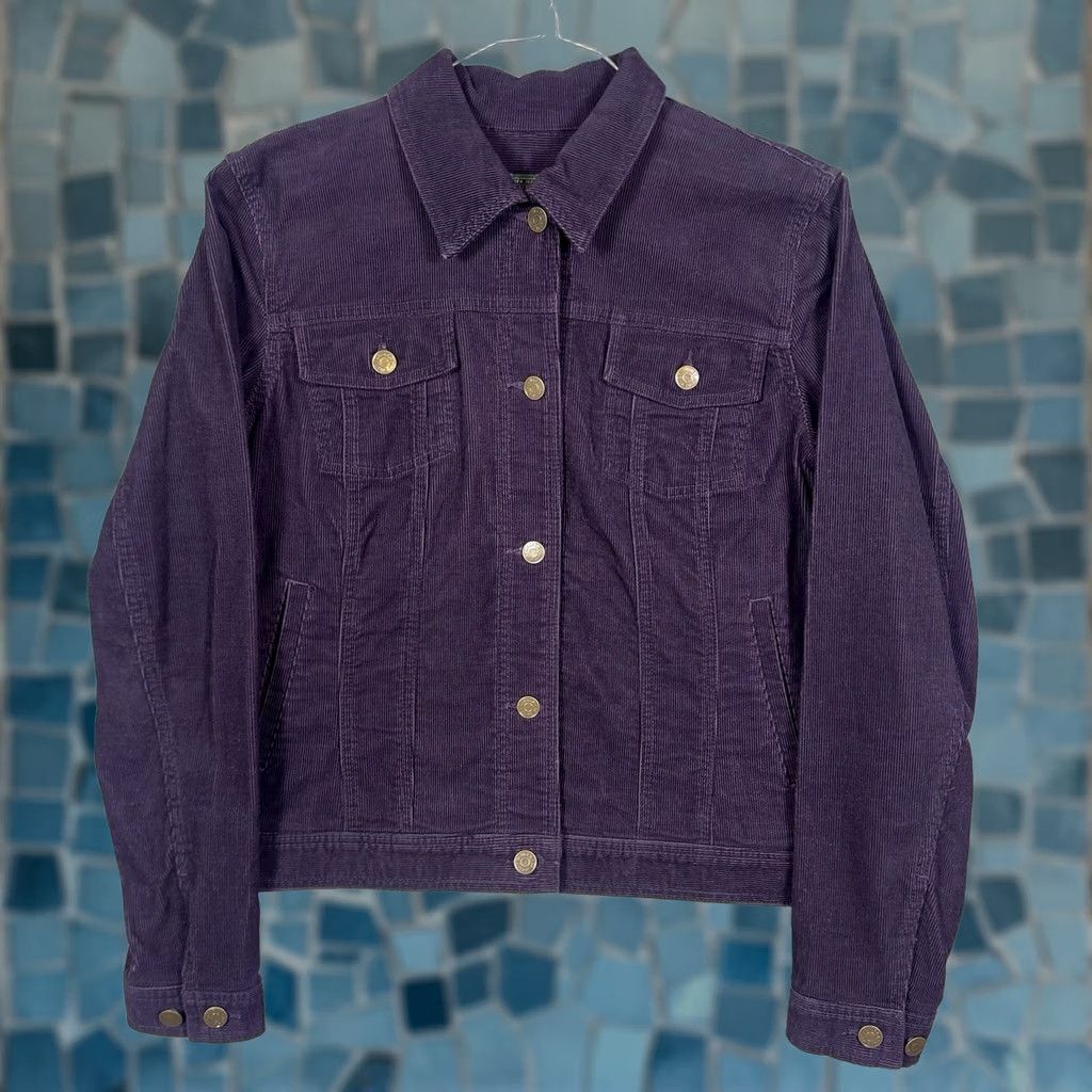 Polo Ralph Lauren VINTAGE Polo Ralph Lauren Jacket Womens M Corduroy Trucker Purple 90s USA Shirts/Coat/Jacket Women Regular Long Sleeve Pockets Button Front: Short? Size 32" / US 10 / IT 46 - 1 Thumbnail