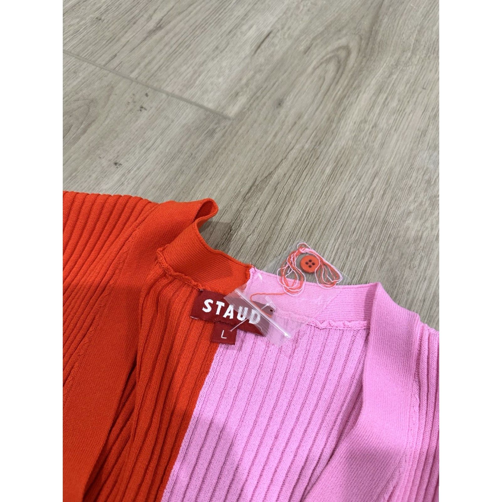 Staud STAUD Shoko Colorblock Sweater Dress Women L Red/Pink Midi V-Neck Long Sleeve Bodycon NWT Size L / US 10 / IT 46 - 6 Thumbnail