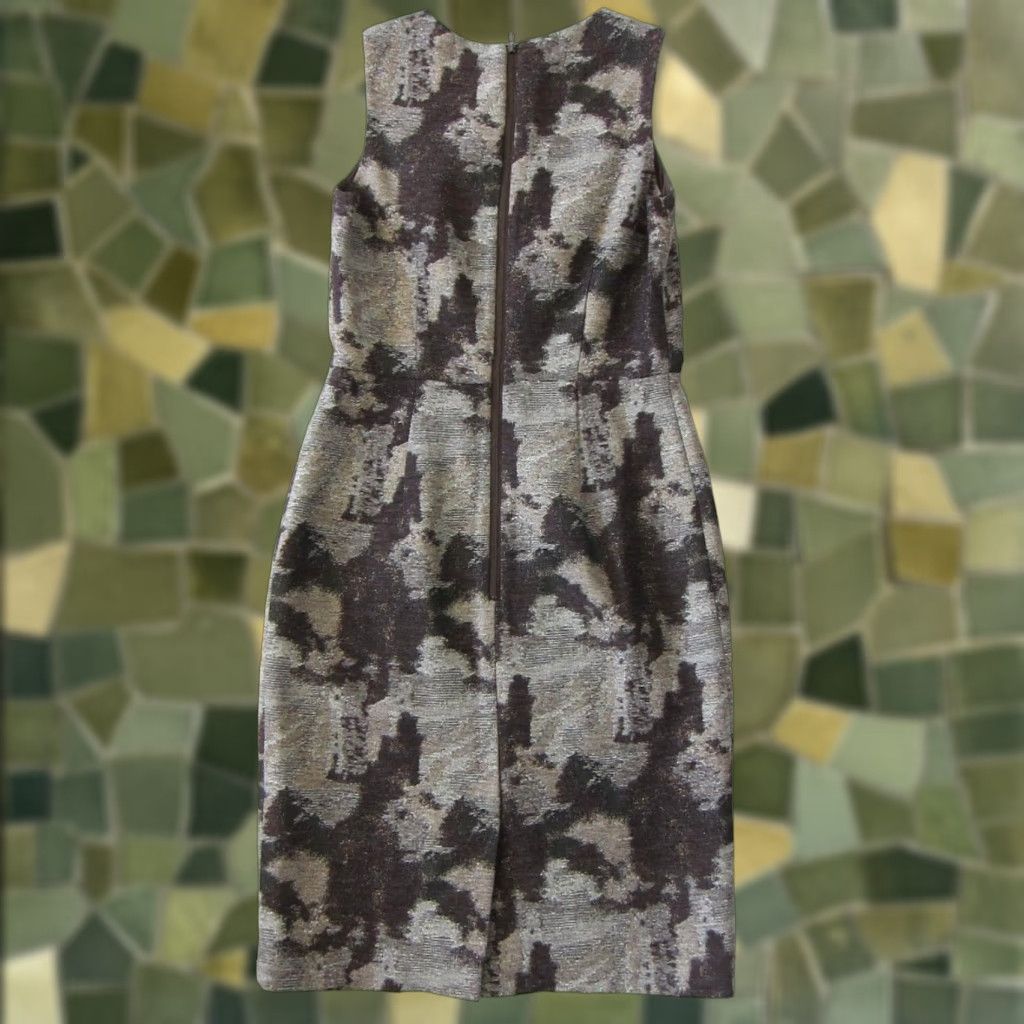 Banana Republic Banana Republic Brown Grey Metallic Gold Camo Sleeveless Empire Sheath Dress 2 Size XS / US 0-2 / IT 36-38 - 1 Thumbnail