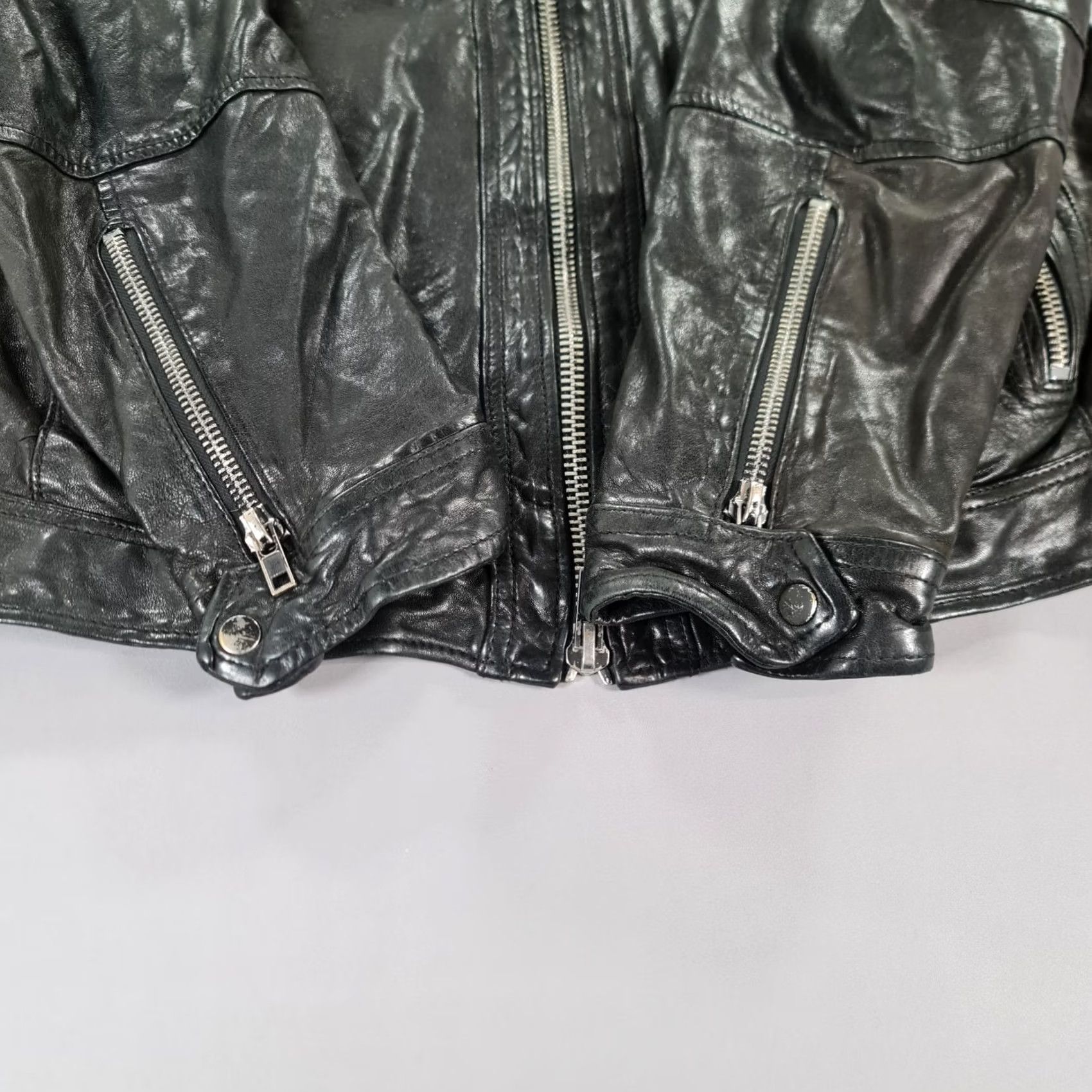 Allsaints VINTAGE AllSaints Jacket Mens Black XL Scorch Leather Biker Full Zip Size US XL / EU 56 / 4 - 5 Thumbnail